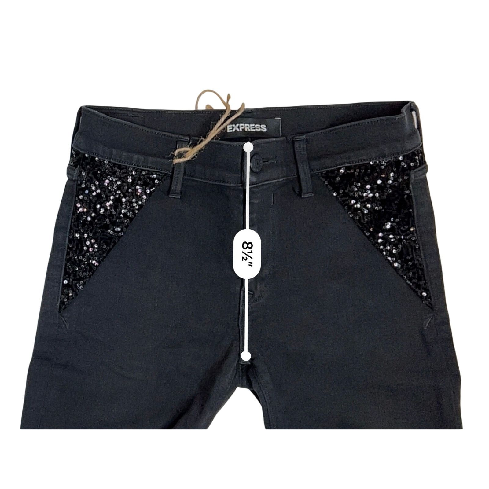 Express Express Sequin Skinny Black Jeans Stretch 4 Tall Y2k Baddie Size 27" / US 4 / IT 40 - 6 Thumbnail