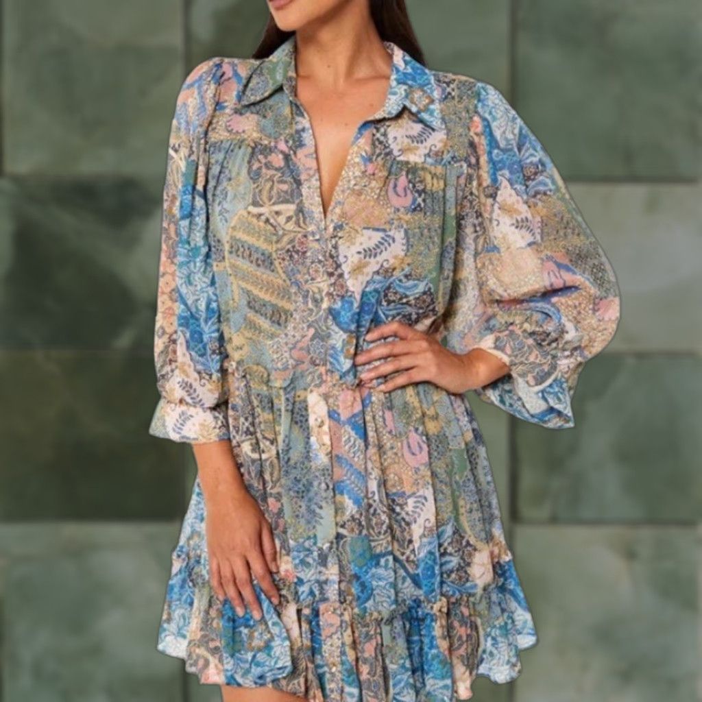 MISA Los Angeles VINTAGE Misa Los Angeles Mita Patchwork Printed Shirt dress Small Size S / US 4 / IT 40 - 1 Thumbnail