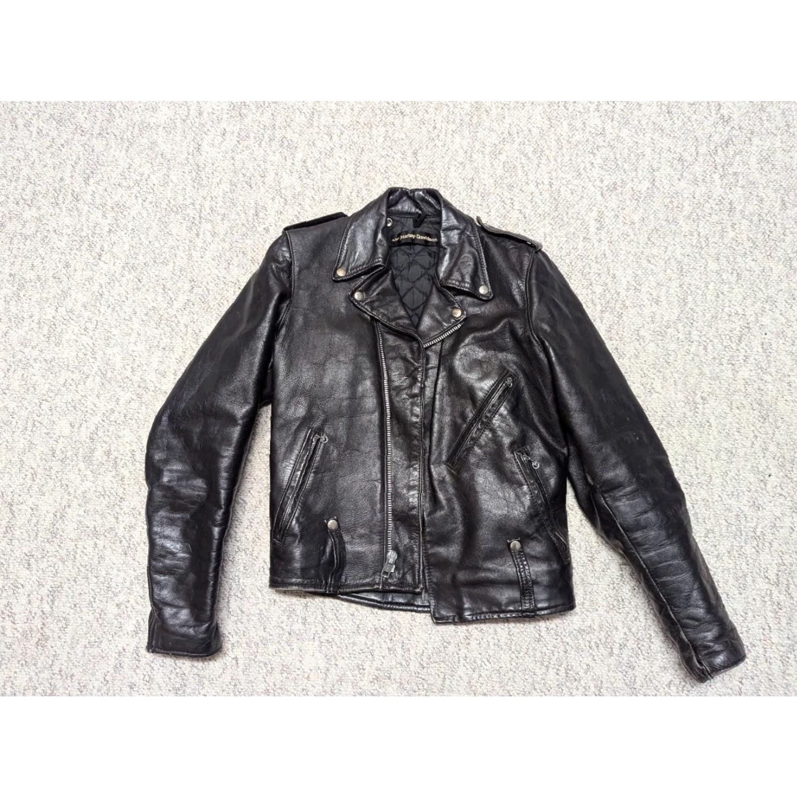 Harley Davidson VINTAGE Harley-Davidson Jacket Motorcycle Black 38 Tall Mens Leather Cowhide Biker 1970s AMF Leather Size US S / EU 44-46 / 1 - 3 Thumbnail