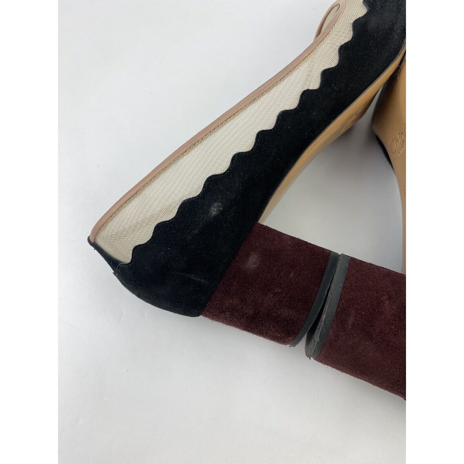 Chloe Chloe Suede Leather Mesh Black Burgundy Heel Pumps Size 38.5 Size US 8 / IT 38 - 8 Thumbnail