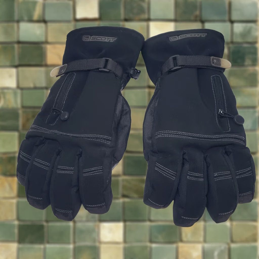 Vintage Scott Winter Gloves Sheepskin Lined Black Adjustable Sz Sm Size ONE SIZE - 1 Thumbnail