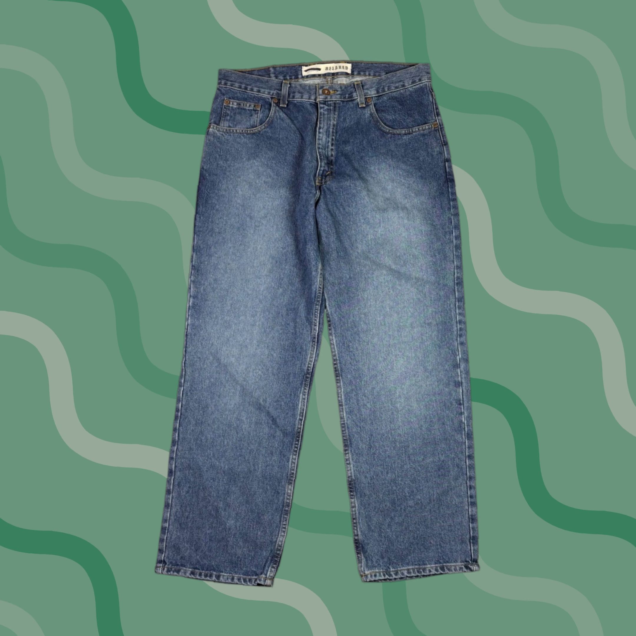 Vintage The Original Jean Company Jeans Relaxed Fit Blue Denim Mens 34x30 Baggy Mid Rise Hip Hop Featured 5-Pocket Design Button Size US 34 / EU 50 - 1 Thumbnail