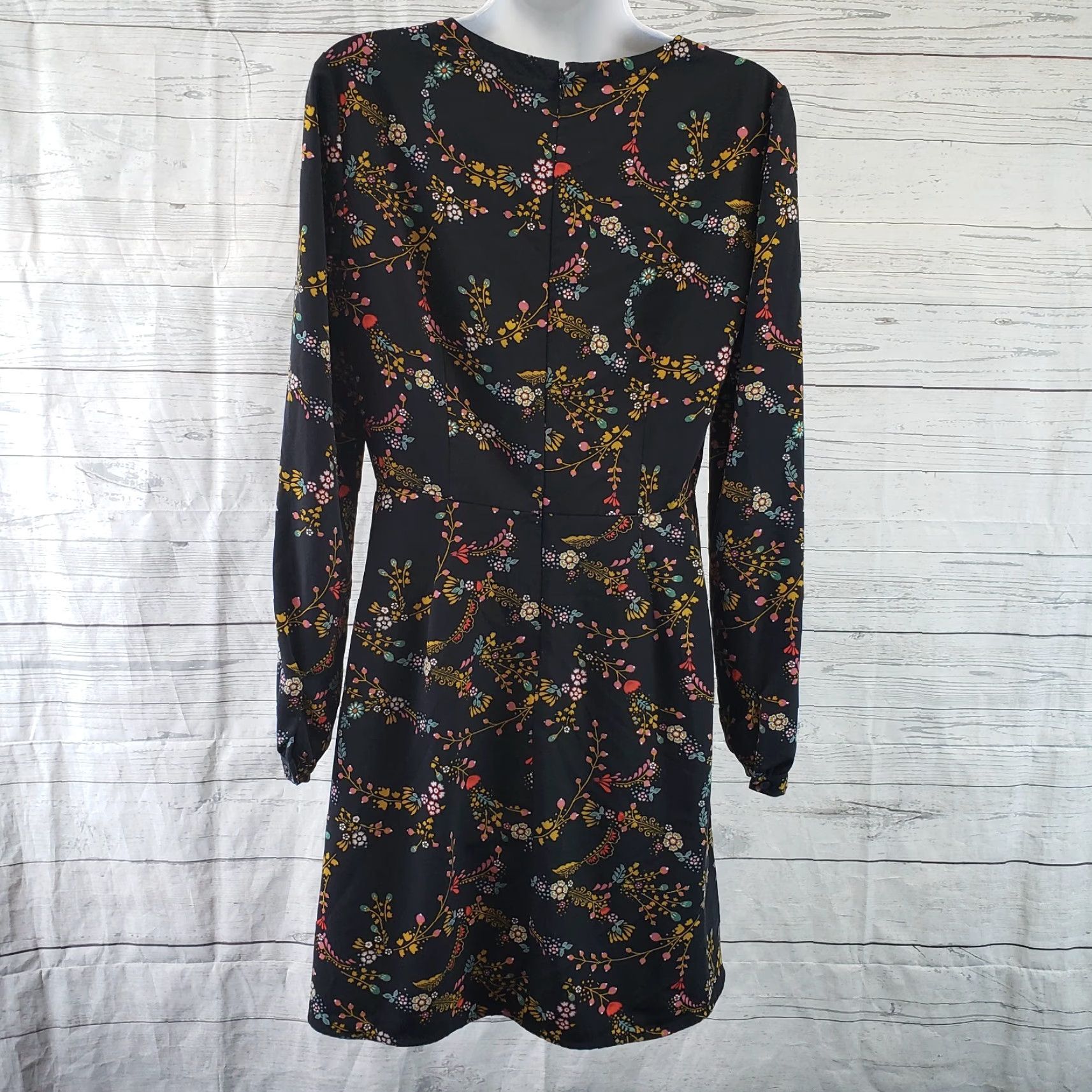 Loft Ann Taylor LOFT Womens Printed Dress Sz 4 Black Pink Floral Long Sleeve Size S / US 4 / IT 40 - 4 Thumbnail