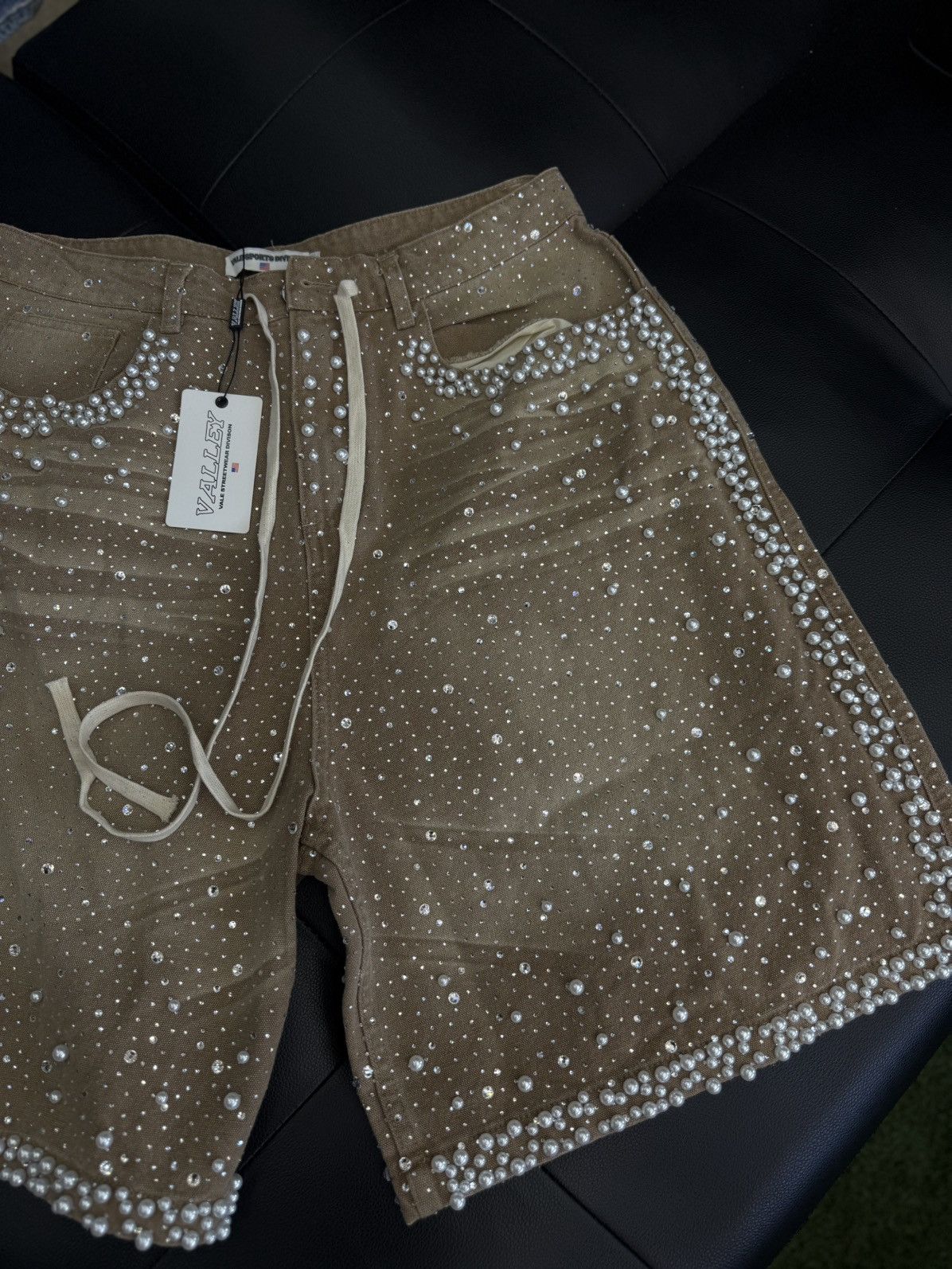 Vale Valley Rhinestone Crystal Shorts Denim Tan Size 30 Size US 30 / EU 46 - 4 Thumbnail