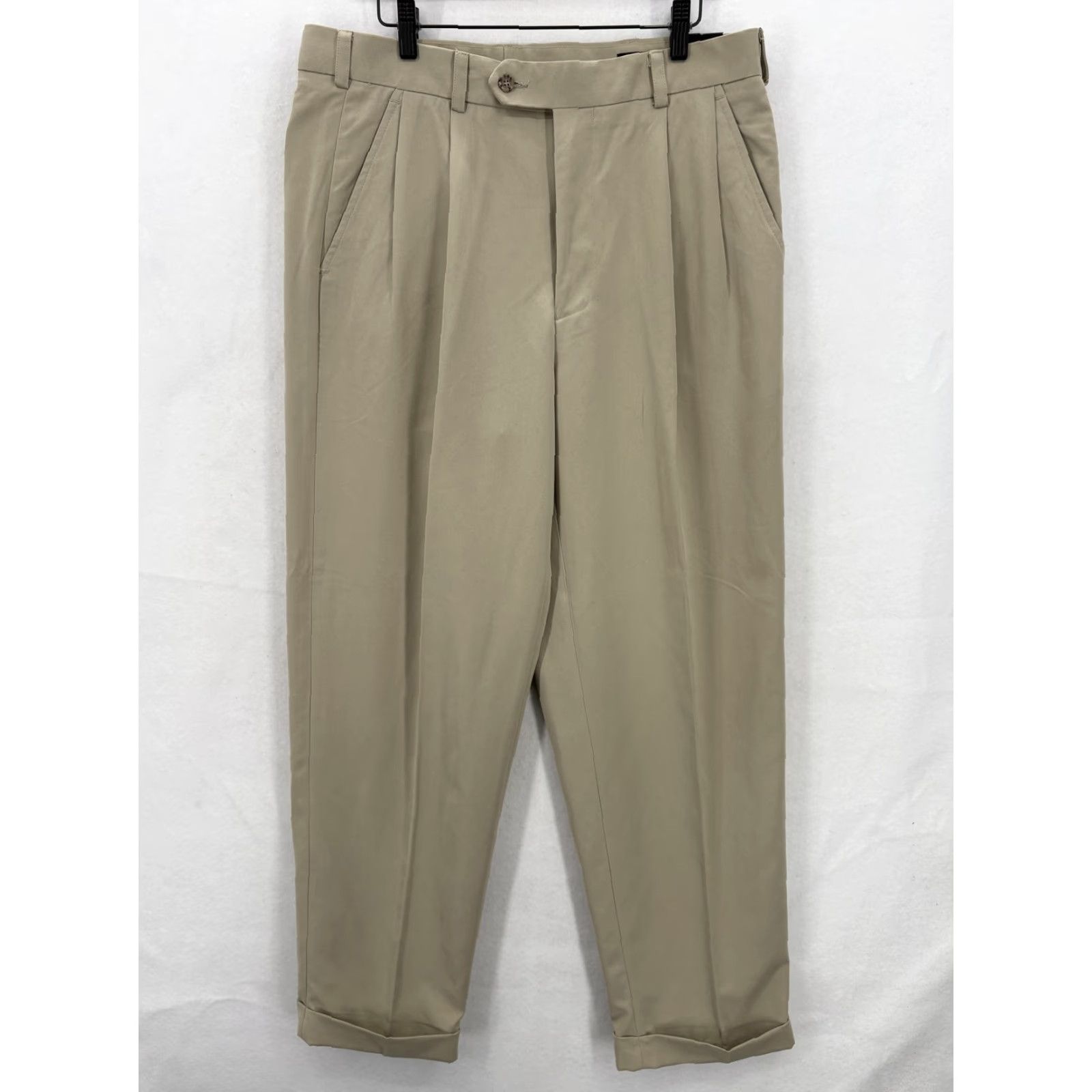 Izod IZOD Pants Mens 34x32 Khaki Microfiber Pleated Front Cuffed Chino Slacks Casual Size US 34 / EU 50 - 2 Thumbnail