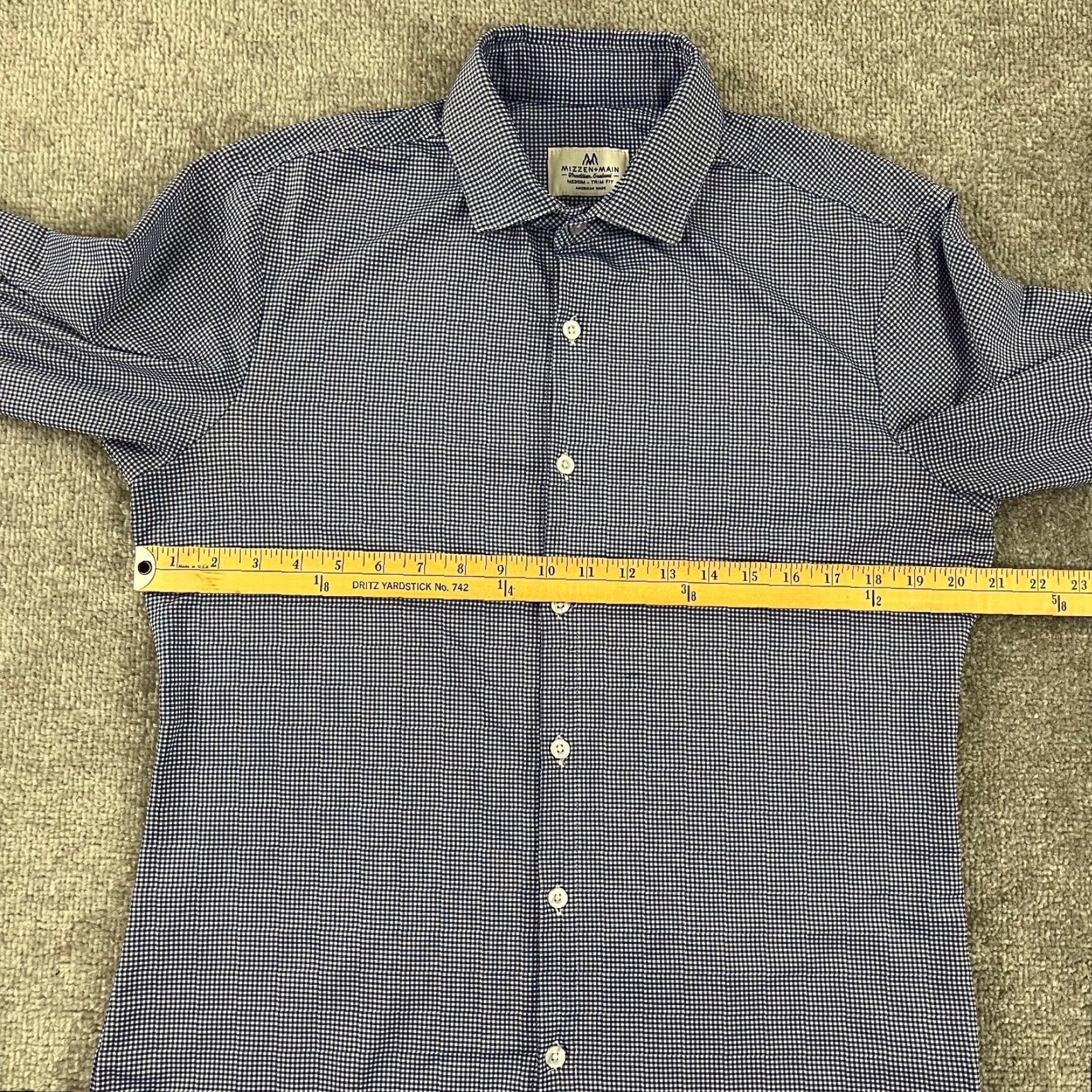 Mizzen+Main MIZZEN+MAIN Shirt Men Medium Trim Fit White Blue Plaid Button Up Stretch Dress Multicolor Size 40R - 4 Thumbnail