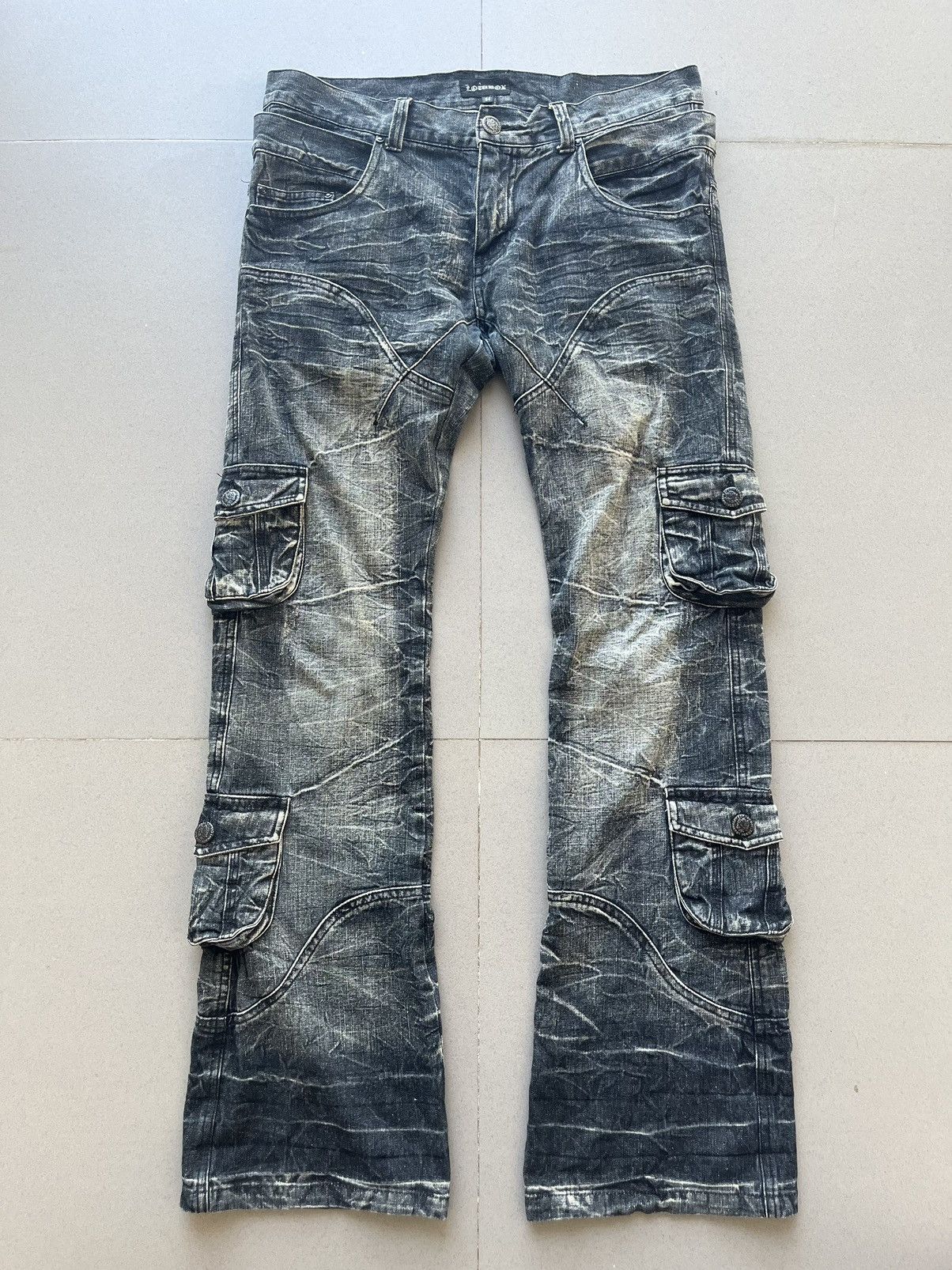LOWBOX Japanese~Lowbox Flare BootCut Denim Cargo Multi Pocket Pants Size US 32 / EU 48 - 20 Thumbnail