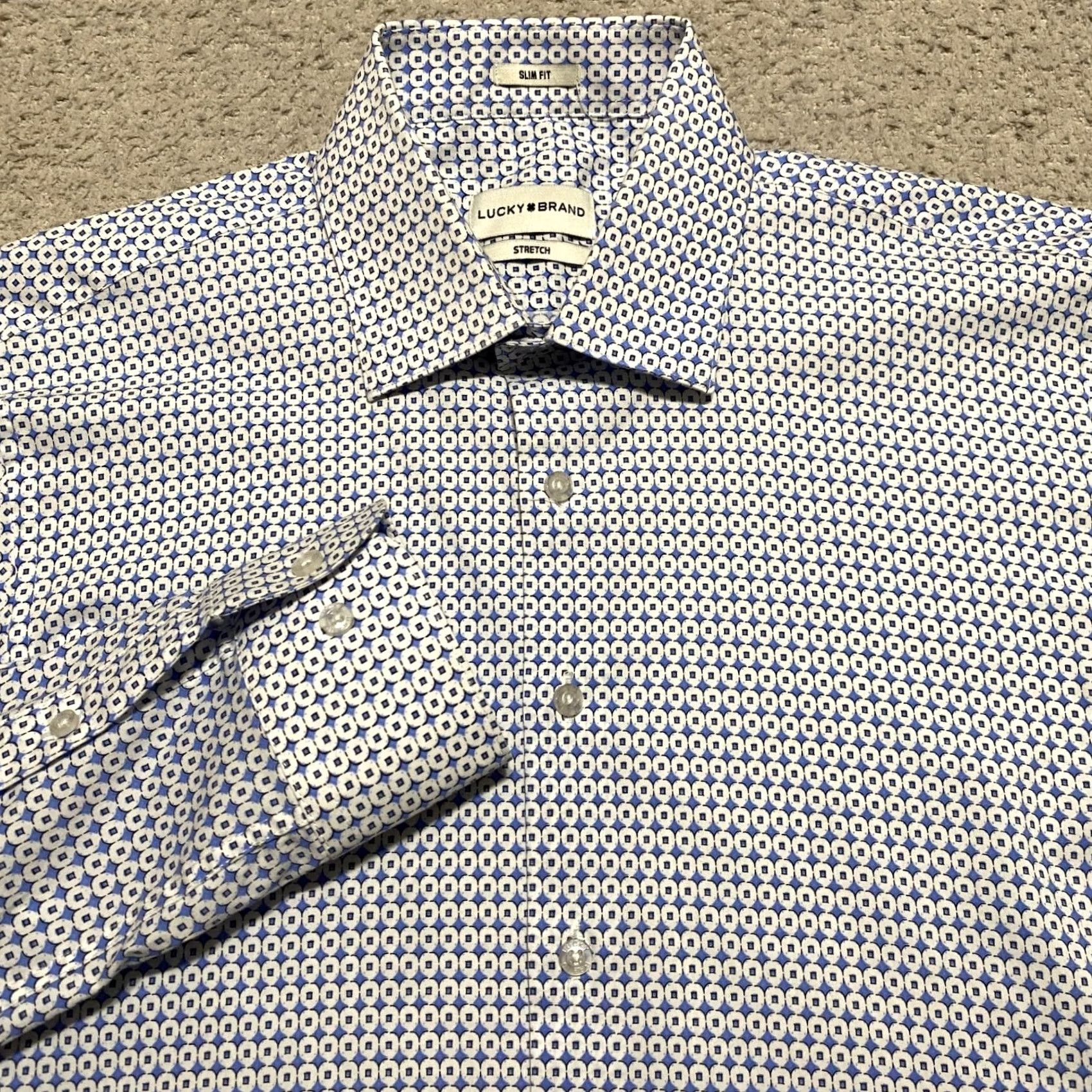 Lucky Brand Lucky Brand Mens Shirt Blue Geometric Long Sleeve Button Front Slim Fit M Size US M / EU 48-50 / 2 - 5 Thumbnail