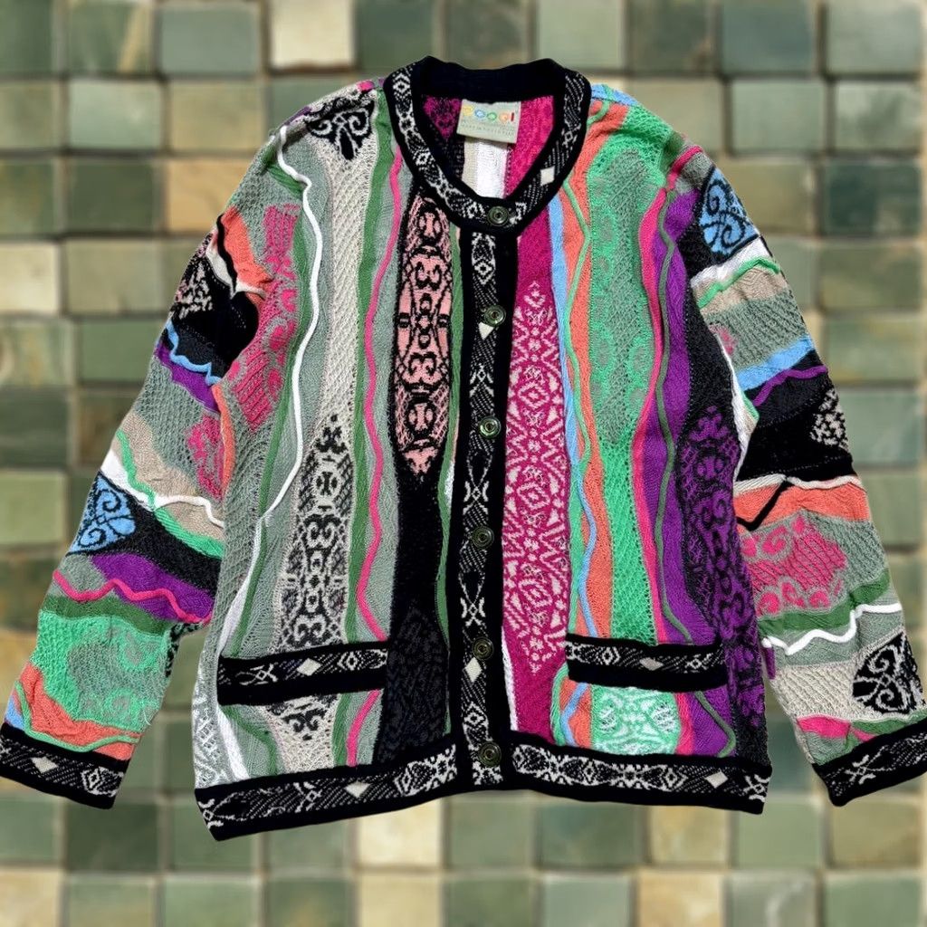 Coogi VTG COOGI Cardigan Sweater 3D Knit Wool Multicolor Wool