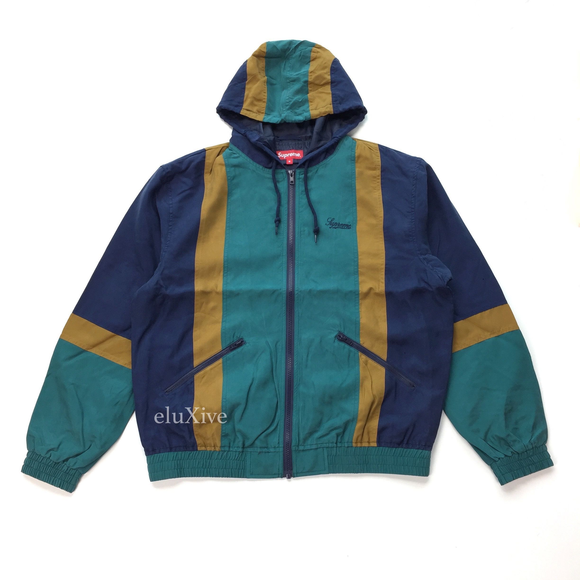 Supreme SS17 Paneled Silk Hooded Track Jacket Navy DS Size US M / EU 48-50 / 2 - 1 Preview