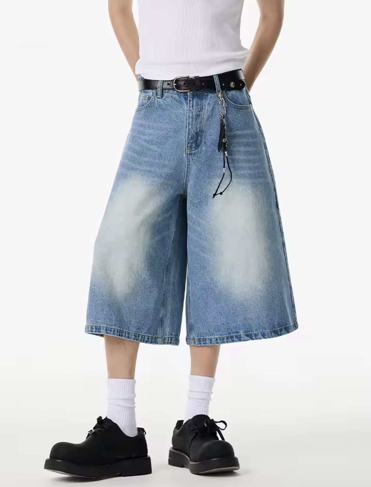 Other Streetwear Washed Blue Loose Wide Leg Hip Hop Jorts Size US 30 / EU 46 - 5 Thumbnail