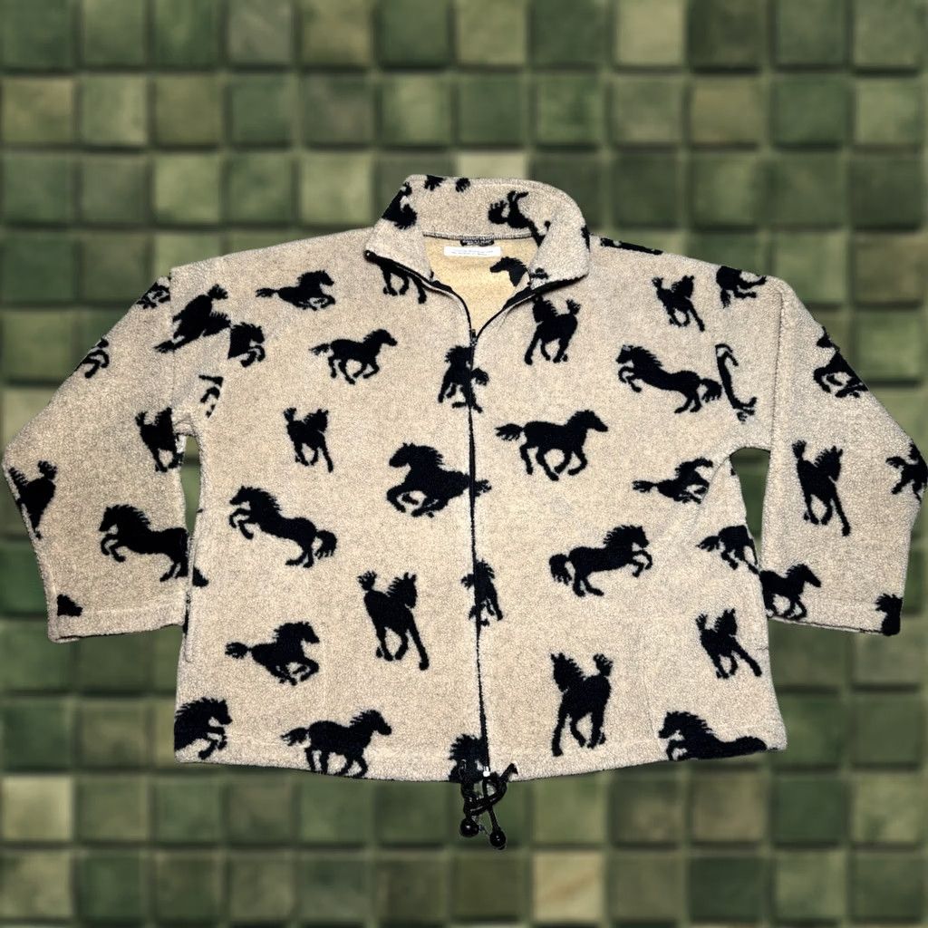Vintage VINTAGE 90s Awesome Wear Jacket XL Beige Black Horse Fleece Western Coat AOP Unisex Adults Modern Boho Chic Size XL / US 12-14 / IT 48-50 - 1 Thumbnail