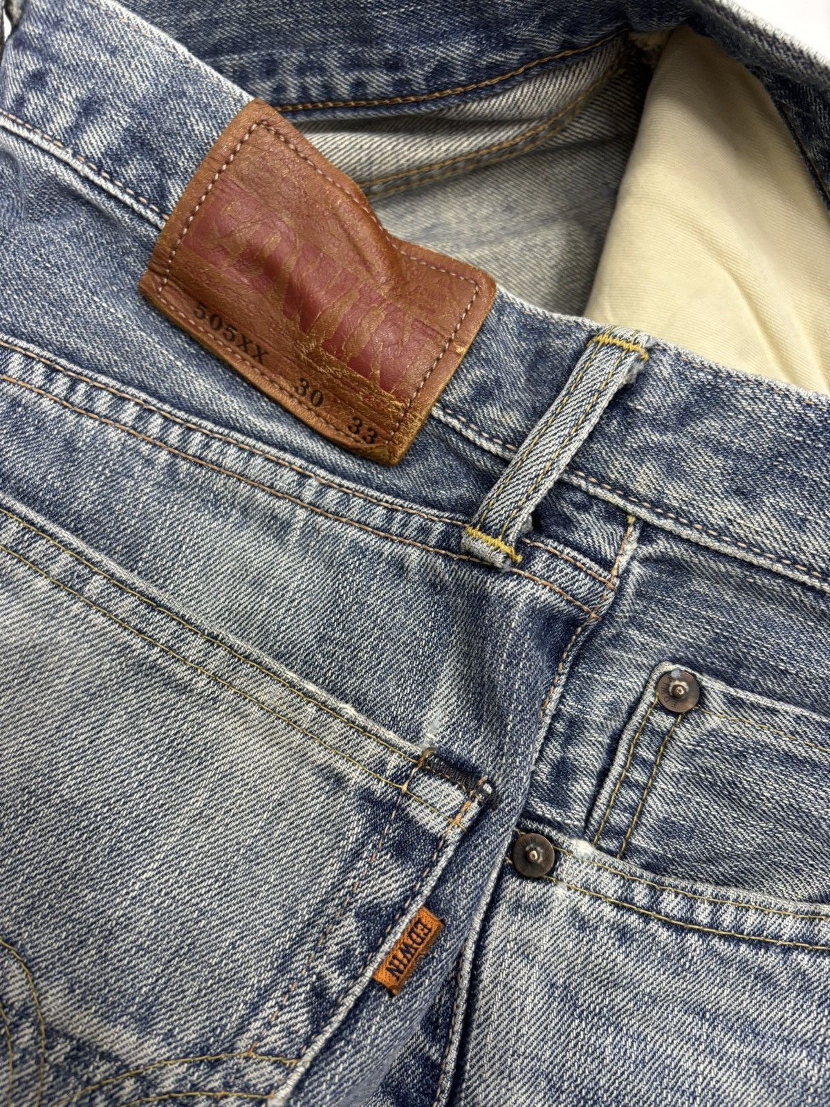 14th Addiction 🔥EDWIN 505xx SELVEDGE BAGGY DISTRESSED DENIM JEANS Size US 30 / EU 46 - 11 Thumbnail