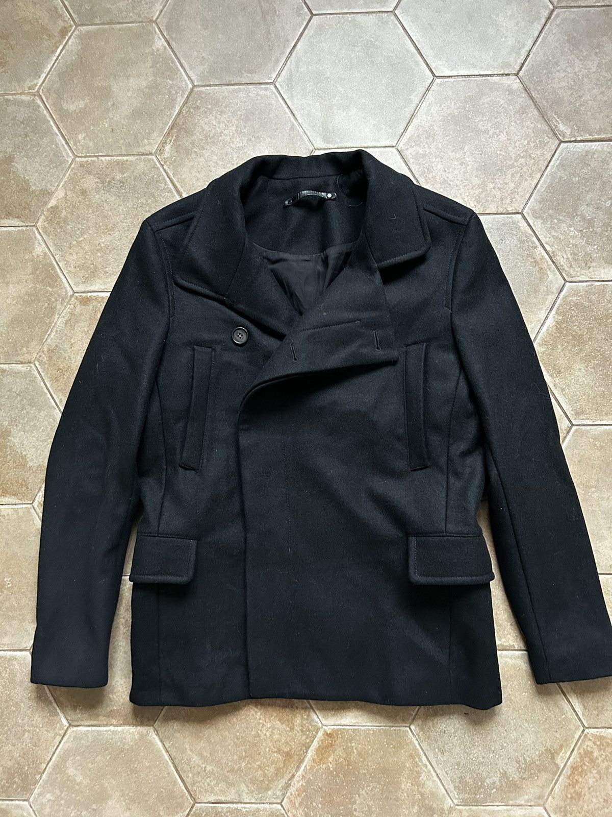 image of Allsaints All Saints Wade Pea Coat Woll in Black, Men's (Size Small)