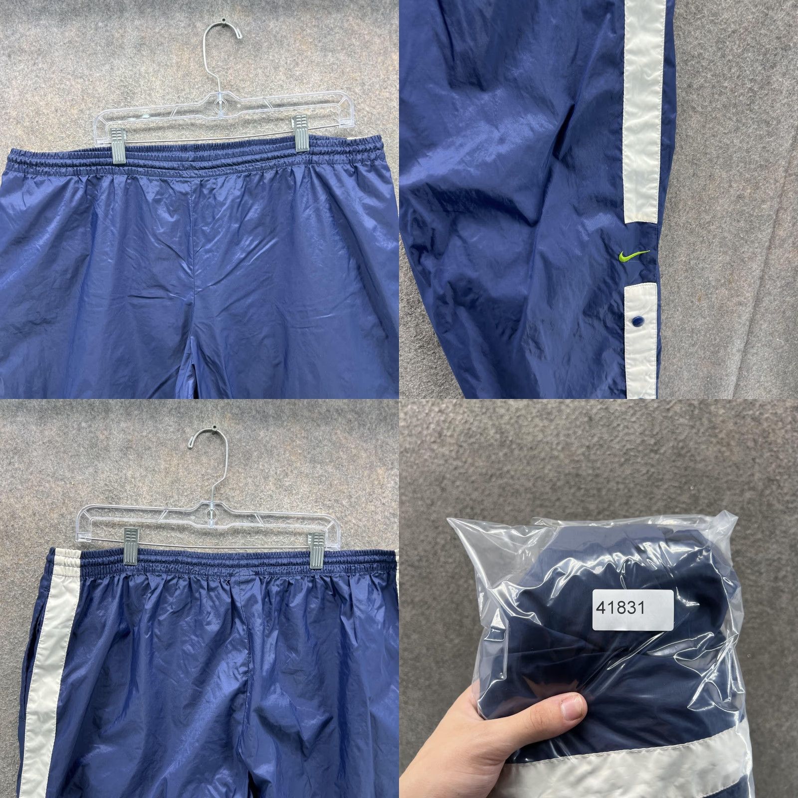 Nike VINTAGE Nike Pants Mens 2XL Blue Nylon Track 90s Side Stripe Athletic Lightweight Elastic Waist 31 Inseam Mens Size US 39 - 8 Thumbnail