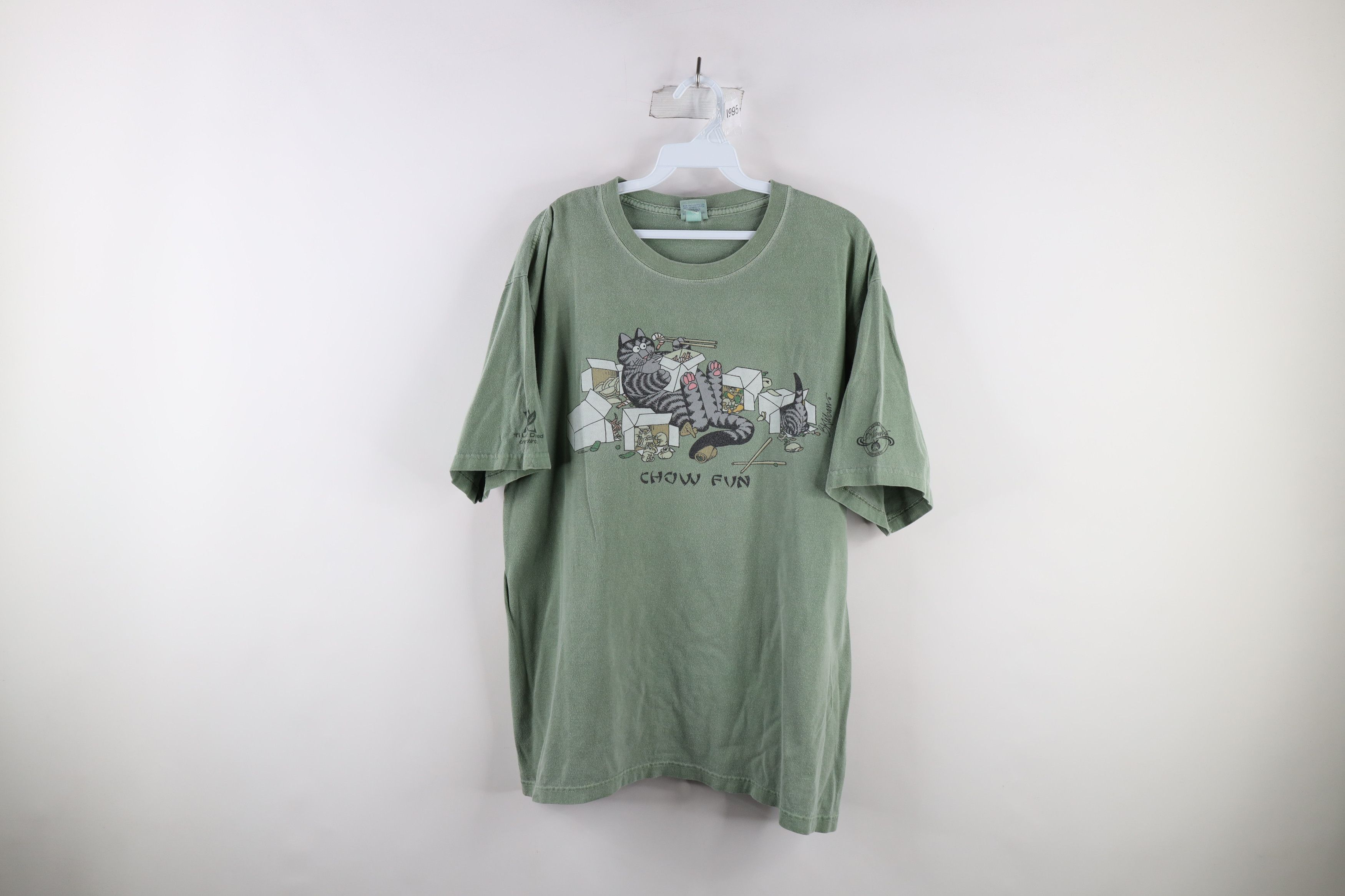 Image of Vintage Cat Chow Fun Short Sleeve T-Shirt Green Cotton, Men's (Size XL)