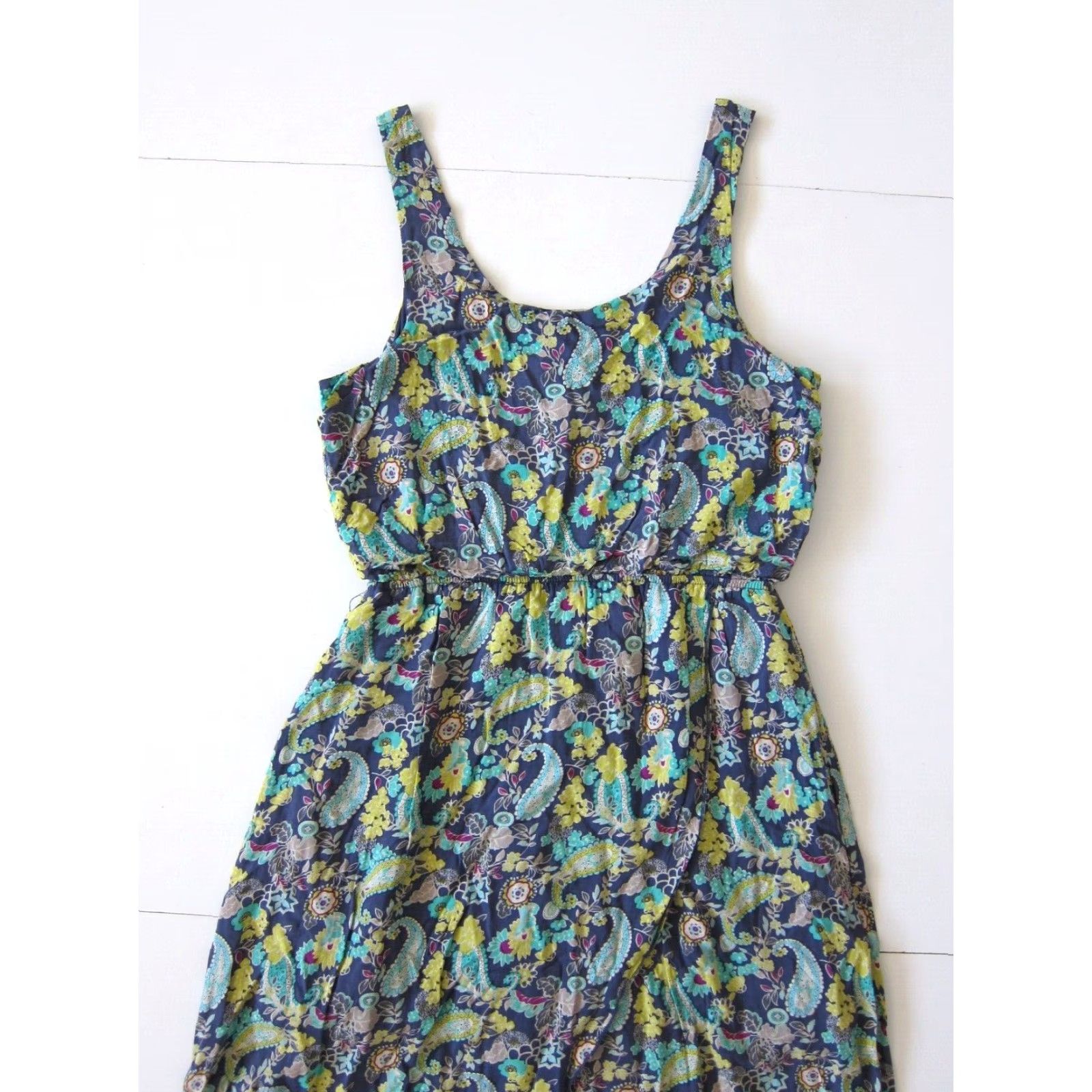 Vintage Mudd 100% Rayon Blue Grey Yellow Paisley Floral Jumper Tank High Low Dress M Size M / US 6-8 / IT 42-44 - 7 Thumbnail
