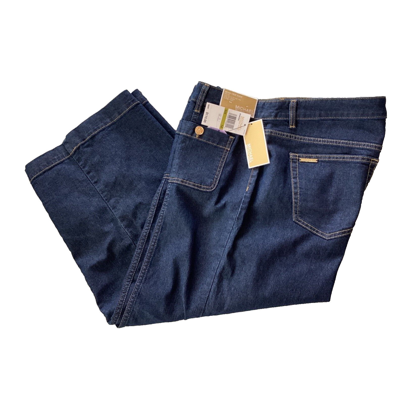Michael Kors MICHAEL KORS SELMA CROP FLARE HIGH RISE SEAMED JEANS SZ 14 Size 36" / US 14 / IT 50 - 5 Thumbnail