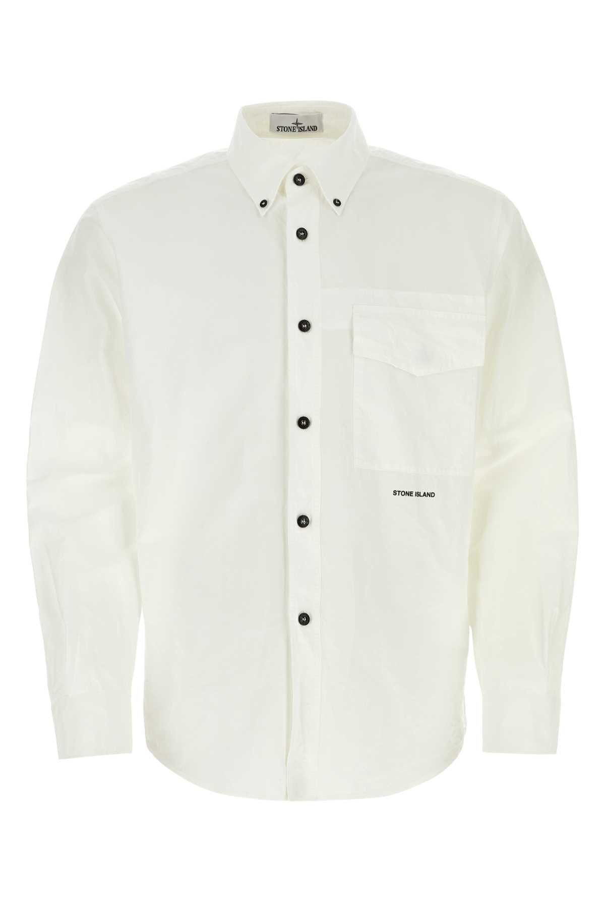 image of Stone Island White Cotton Blend Shirt, Men's (Size XL)