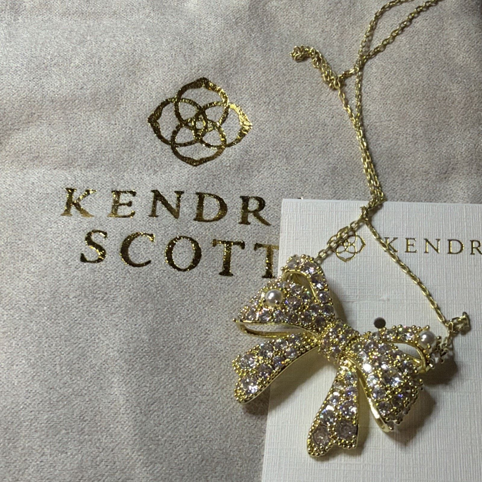 Kendra Scott Kendra Scott Krista Bow Pendant Necklace Gold Rhinestone Size ONE SIZE - 5 Thumbnail