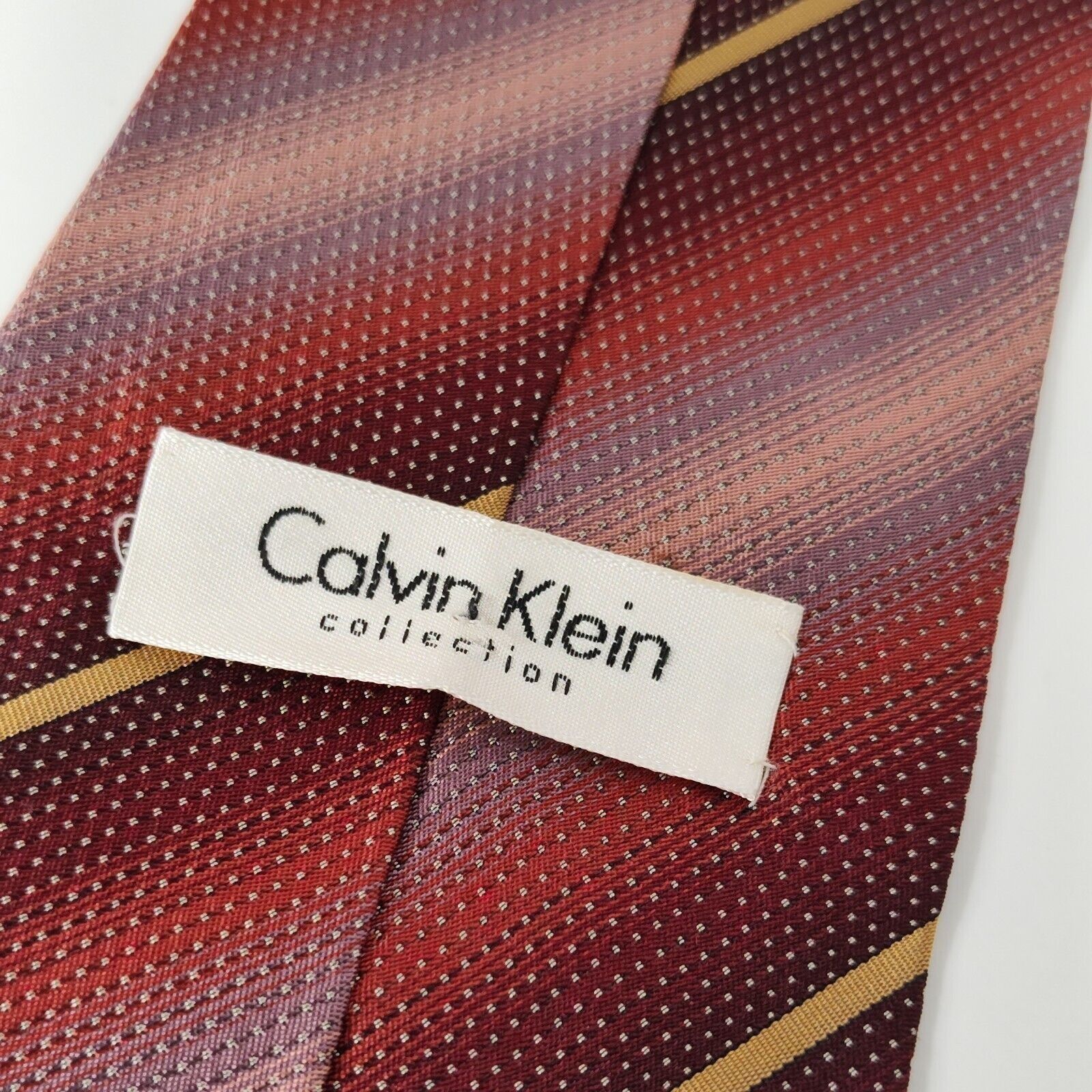 Calvin Klein Calvin Klein Silk Tie Necktie Red Gold Stripe Made in Italy Size ONE SIZE - 4 Thumbnail