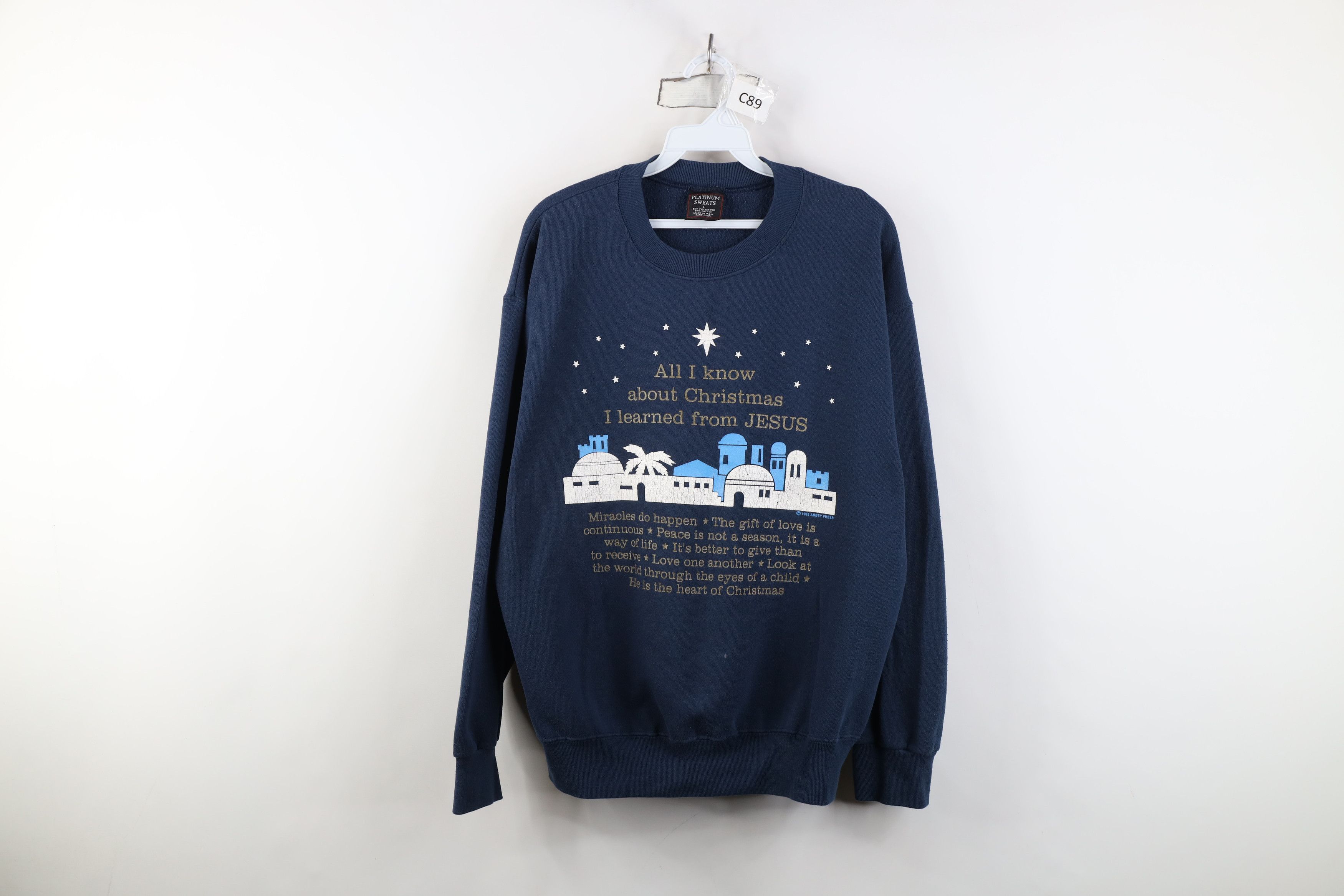Vintage Vintage 90s About Christmas Jesus Crewneck Sweatshirt USA Size L / US 10 / IT 46 - 1 Thumbnail