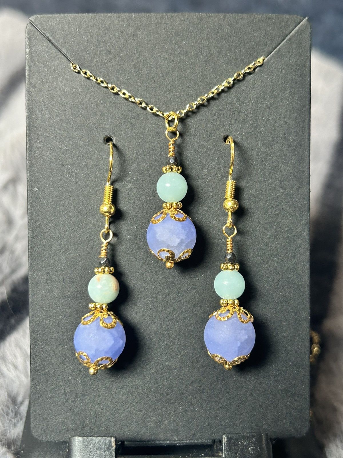 Handmade Handcrafted periwinkle crackle glass agate necklace set Size ONE SIZE - 2 Thumbnail
