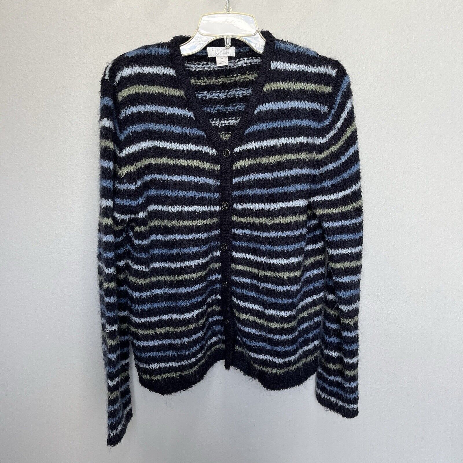 Vintage Christopher & Banks | Y2K Mohair Striped Cardigan Sweater Size M / US 6-8 / IT 42-44 - 2 Thumbnail