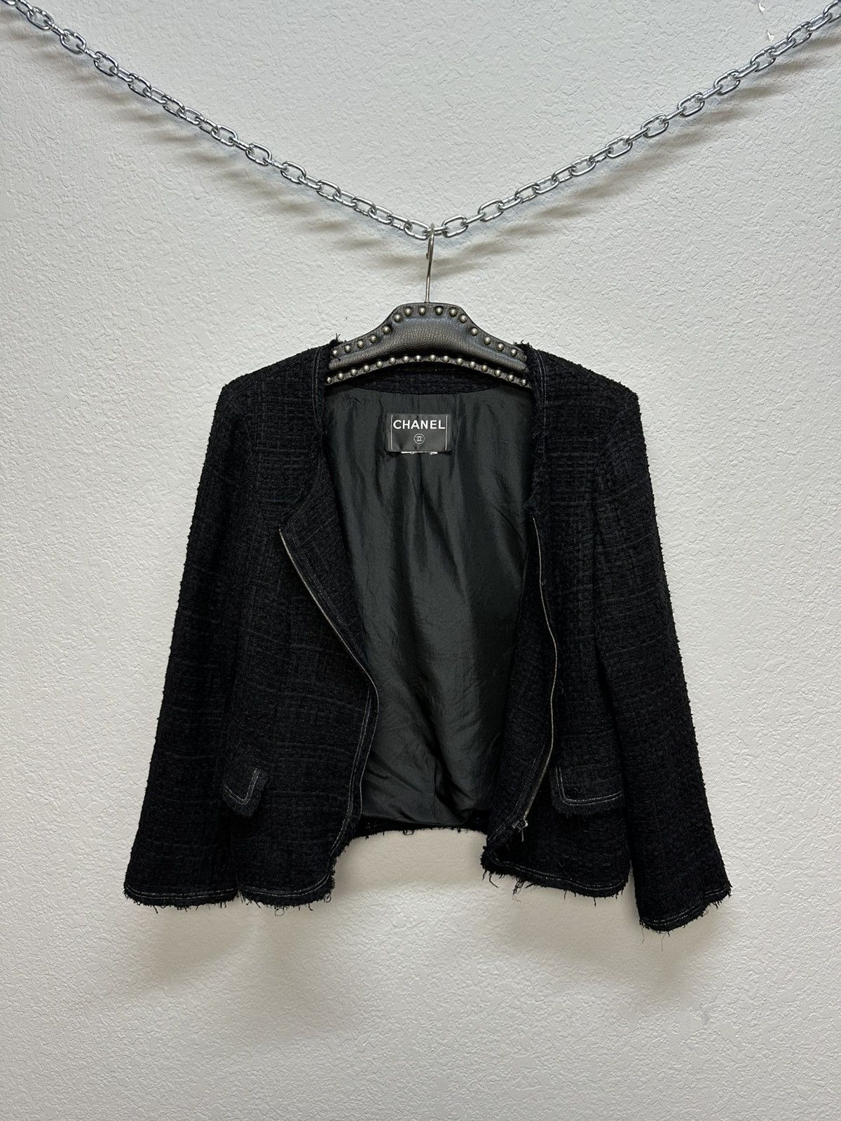 Chanel Authentic CHANEL Tweed Blazer Jacket Cotton Logo Black Size S / US 4 / IT 40 - 16 Thumbnail