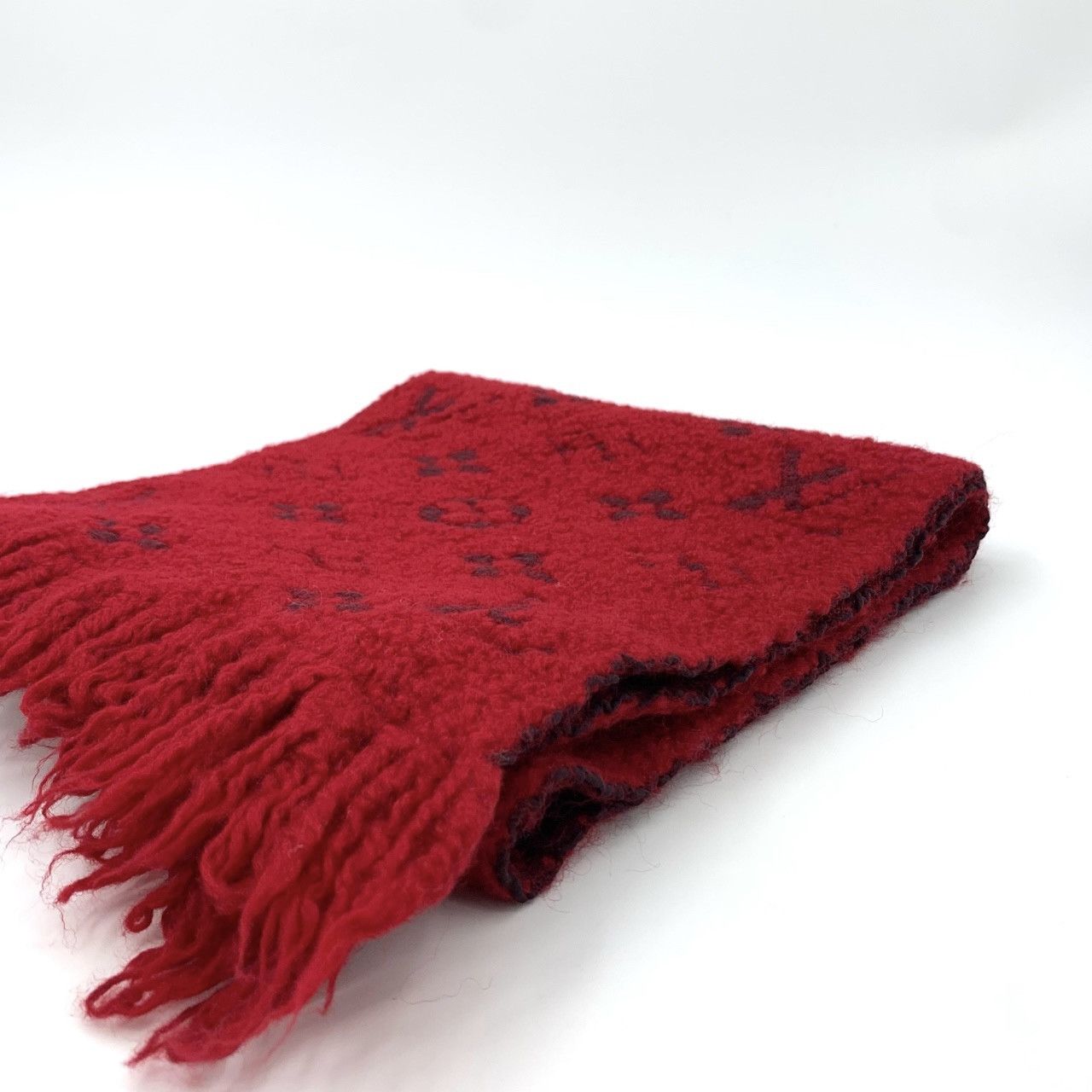 Louis Vuitton Louis Vuitton Monogram Red Wool-Silk Fringe Scarf (126×28cm) Size ONE SIZE - 8 Thumbnail