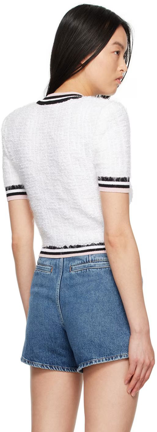 Balmain o1s1wg110825 Boucle Knit Nylon Blend Cardigan in White Size L / US 10 / IT 46 - 3 Thumbnail
