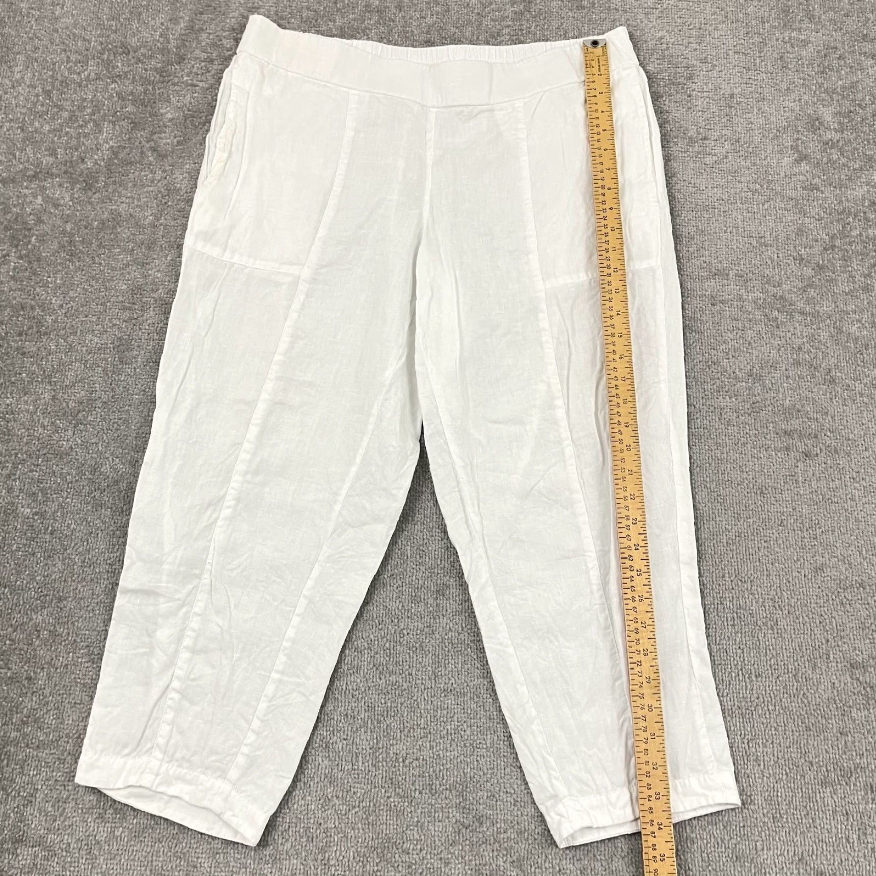 Eileen Fisher Eileen Fisher White Linen Cropped Pants Womens Large 24" Pull On Tapered Office Pockets Size 36" / US 14 / IT 50 - 6 Thumbnail