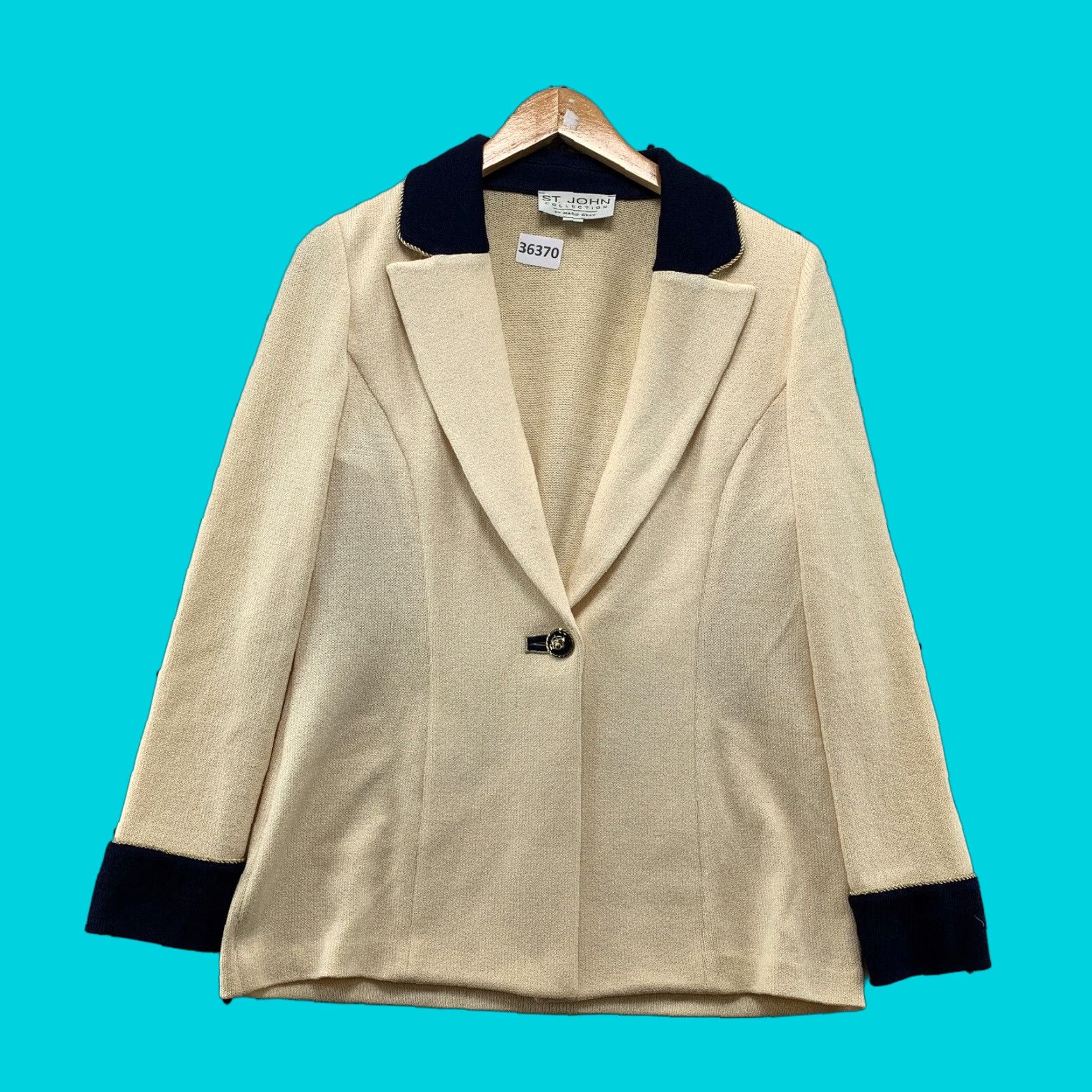 ST John Collection Marie Gray Knit Cardigan Blazer Womens Size 6 Beige Gray 90s