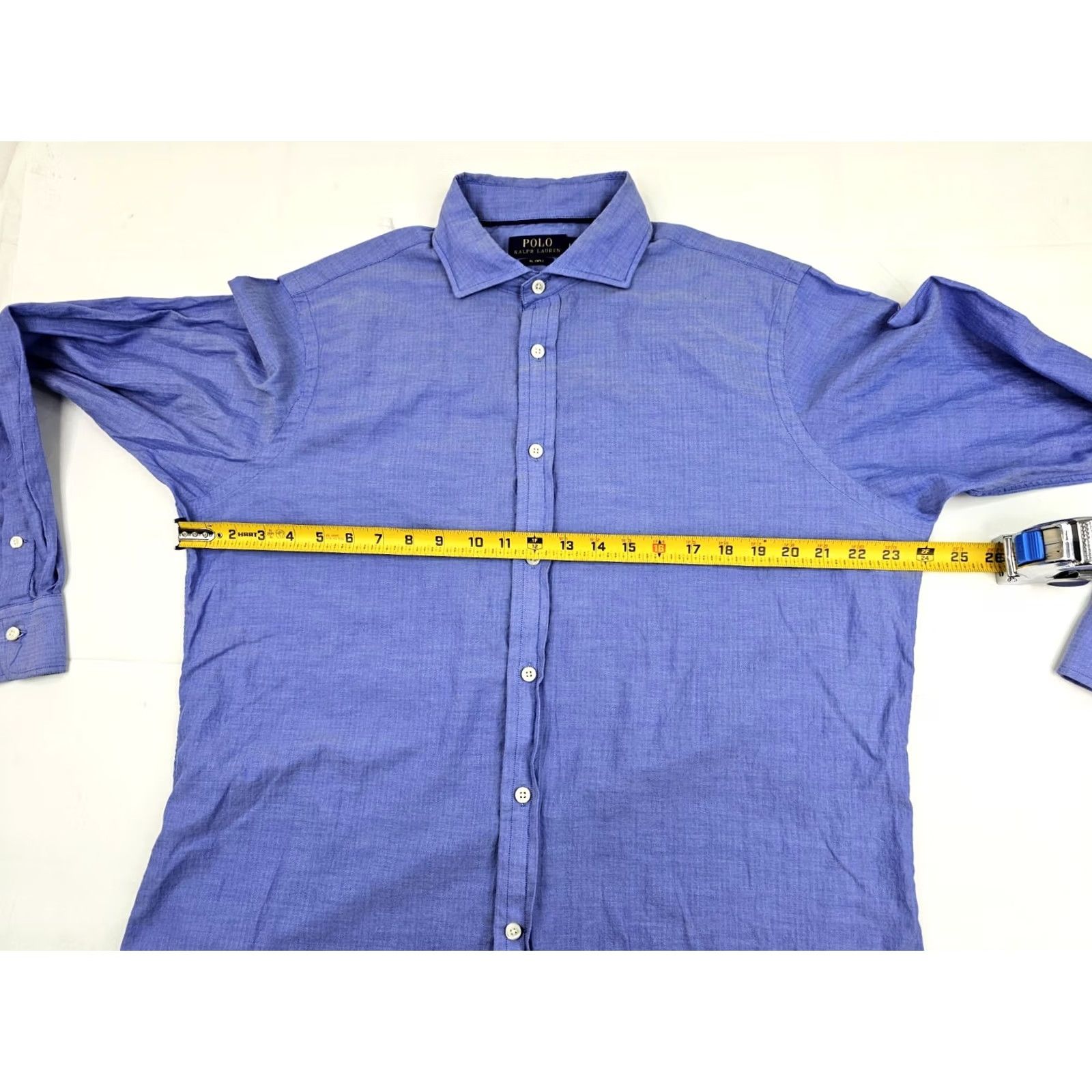 Polo Ralph Lauren Polo Ralph Lauren TL Twill Blue Micro Herringbone Dress Shirt Men L EUC Size 42R - 6 Thumbnail