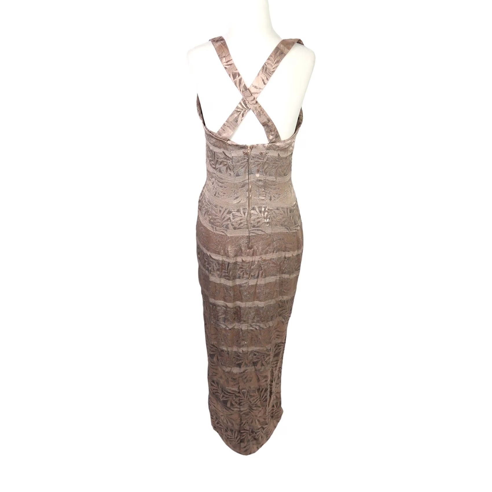 Vintage VINTAGE 90s party maxi dress tan and black metallic leaf print 3 Size XS / US 0-2 / IT 36-38 - 4 Thumbnail