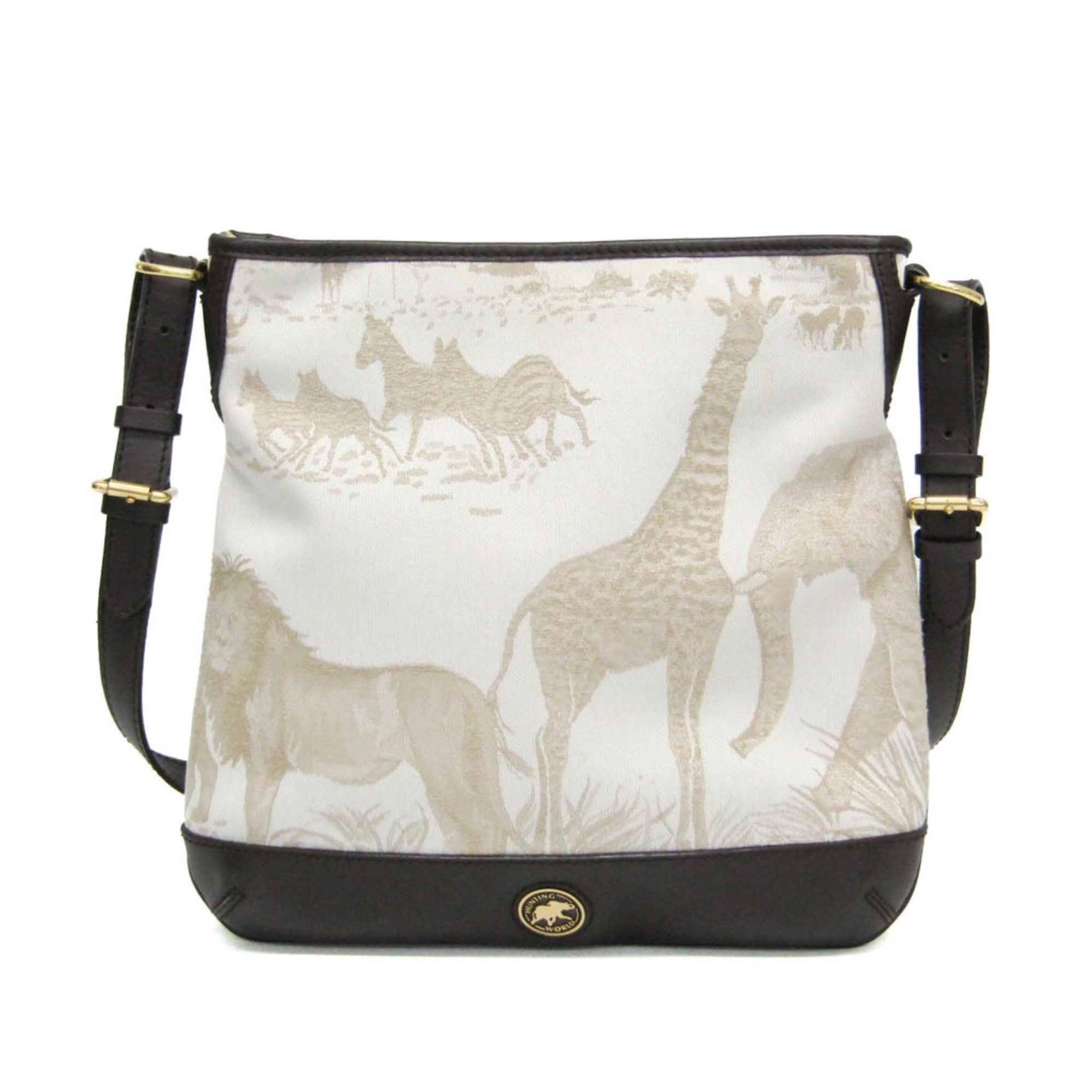 Other Hunting World Safari Embroidery Women's Leather,Canvas Shoulder Bag Brown,Light Beige Size ONE SIZE - 1 Thumbnail