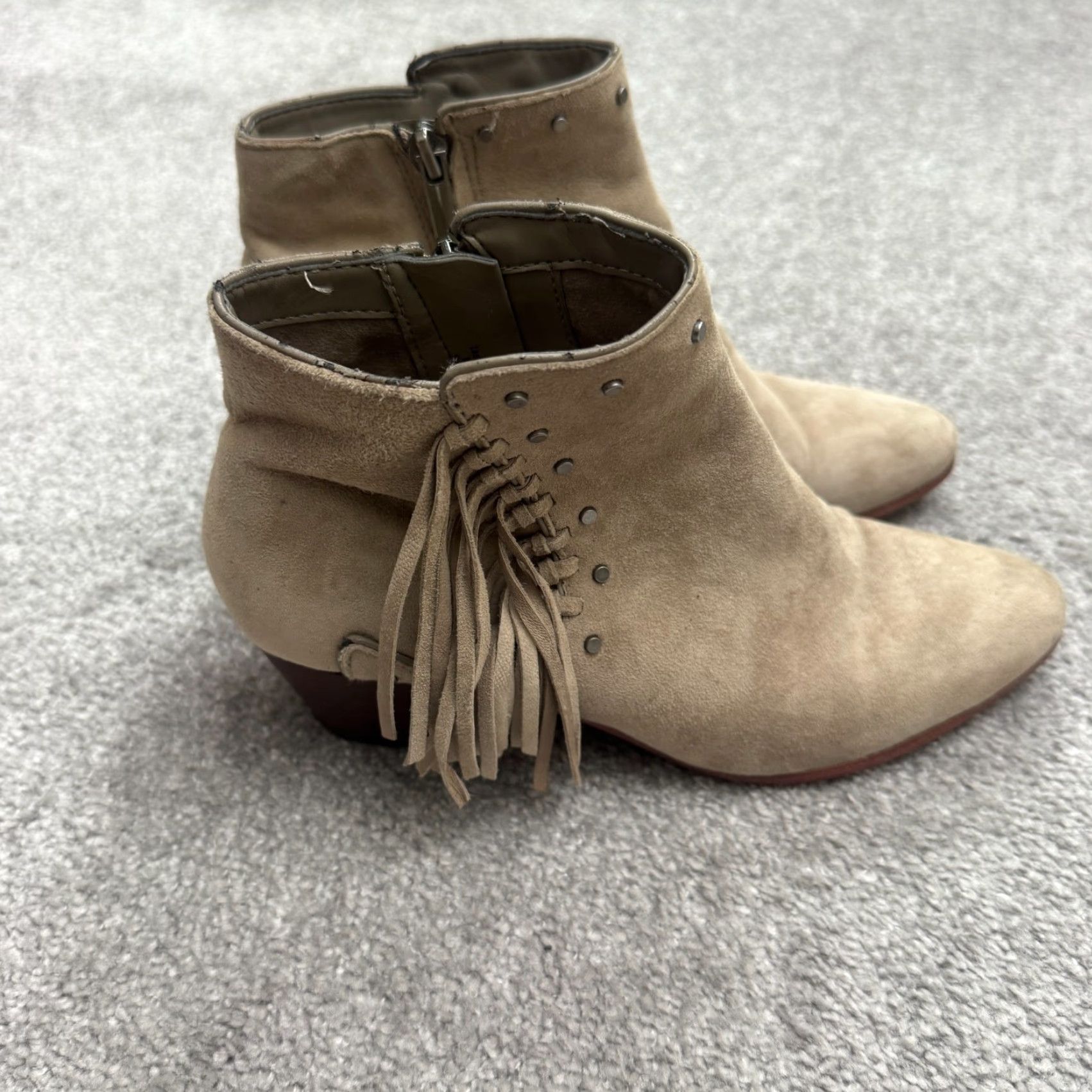 Sam Edelman VINTAGE Sam Edelman Ankle Boots Womens 6M Cowhide Fringe Studded Leather Bootie Brown Western Style Size US 6 / IT 36 - 2 Thumbnail