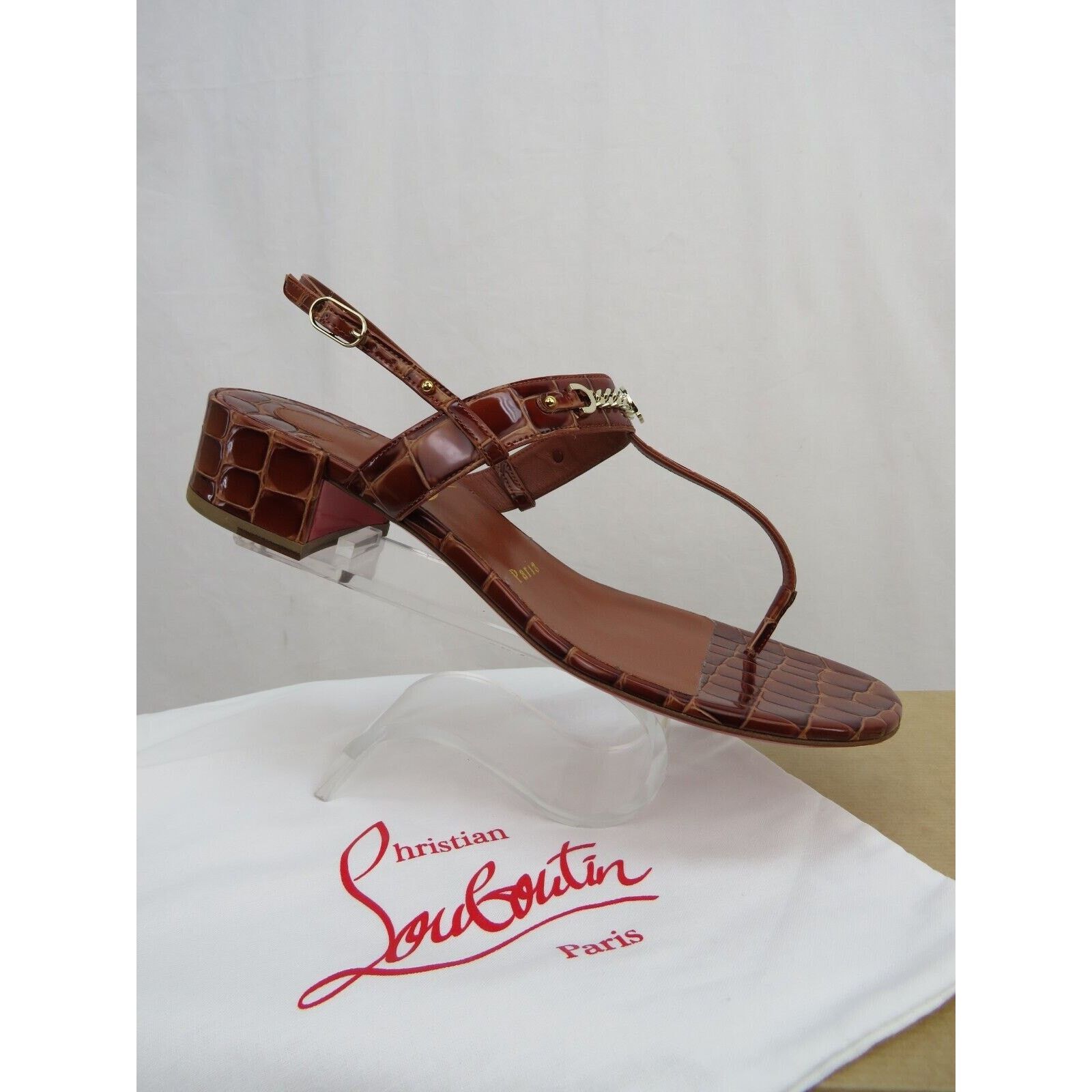 Christian Louboutin LOUBOUTIN MJ BROWN GOLD CHAIN CL LOGO THONG SANDALS 38.5 8 Size US 8.5 / IT 38.5 - 10 Thumbnail