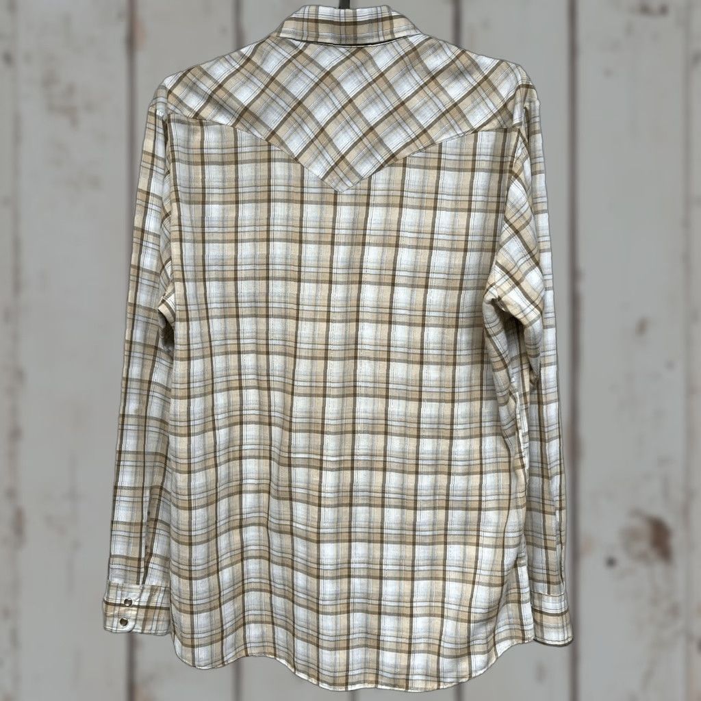VINTAGE Levi's Western Shirt Large White Tab Pearl Snap Sawtooth Plaid Mens L Multicolor 80s Cowboy