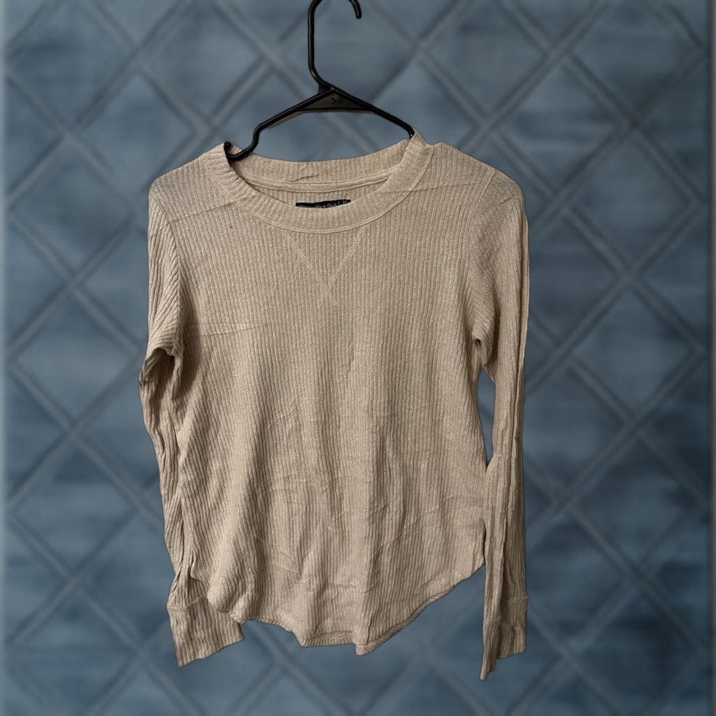 Abercrombie & Fitch Abercrombie & Fitch Women's Beige Ribbed Long Sleeve T-Shirt XS Slim Fit Basic Stretch Office Casual Size XS / US 0-2 / IT 36-38 - 1 Thumbnail