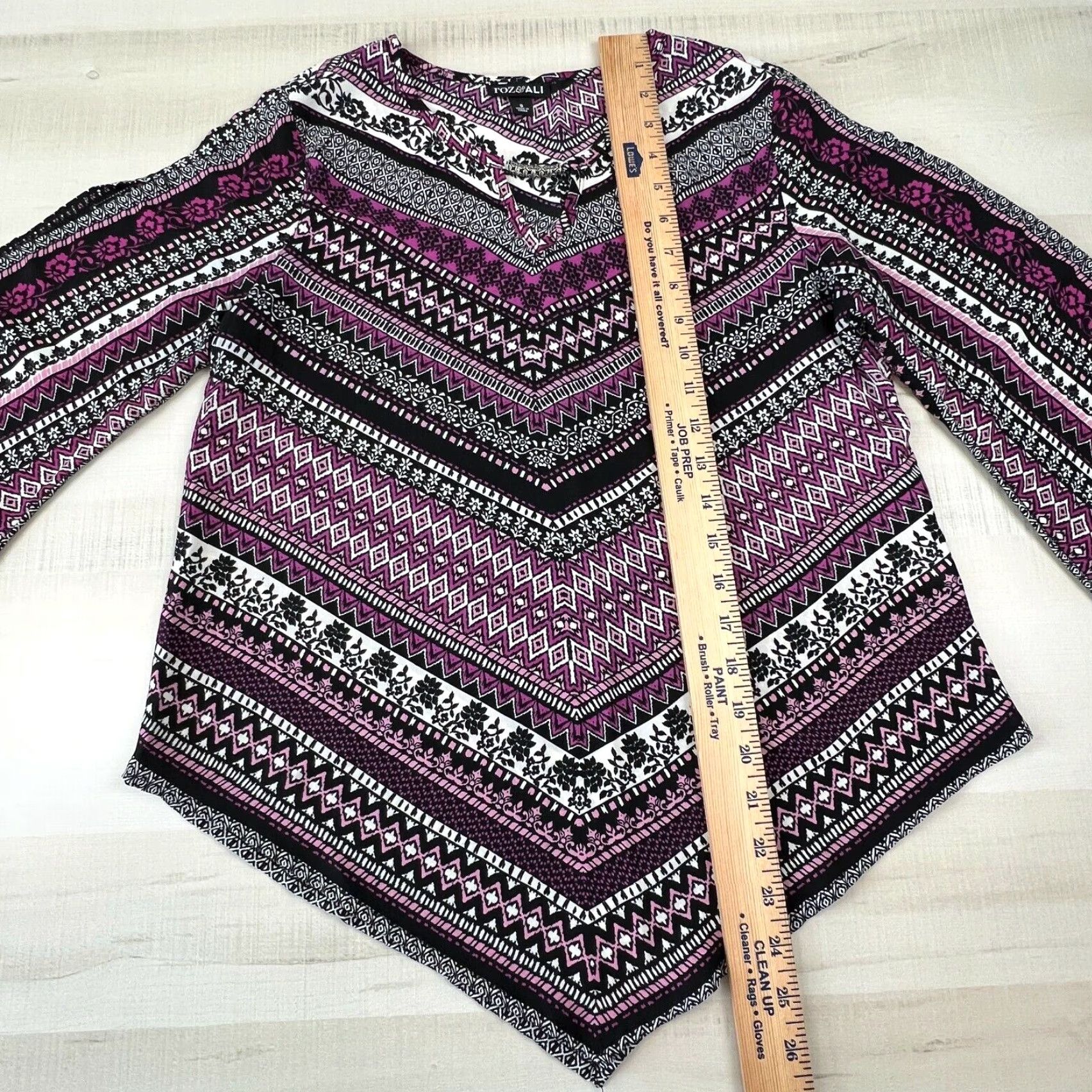 Vintage Roz & Ali Women's Small Purple 3/4 Sleeve Asymmetrical Flowy Blouse Top Size S / US 4 / IT 40 - 6 Thumbnail