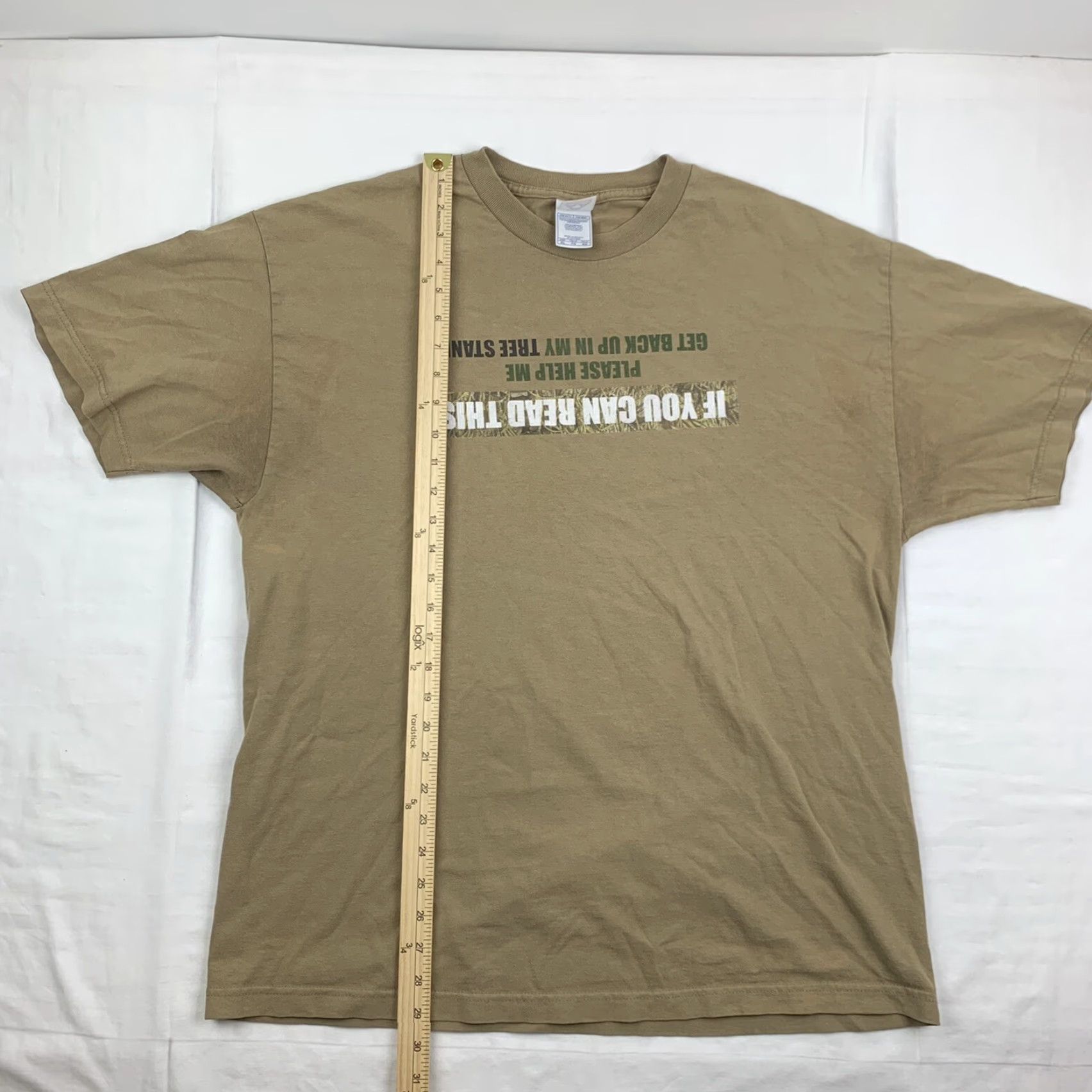 Vintage VINTAGE Hunting Funny Deer Stand T Shirt Adult XL Tan Outdoors Upside Down Y2K Shirt Mens BROWN Curious? Size US XL / EU 56 / 4 - 7 Thumbnail