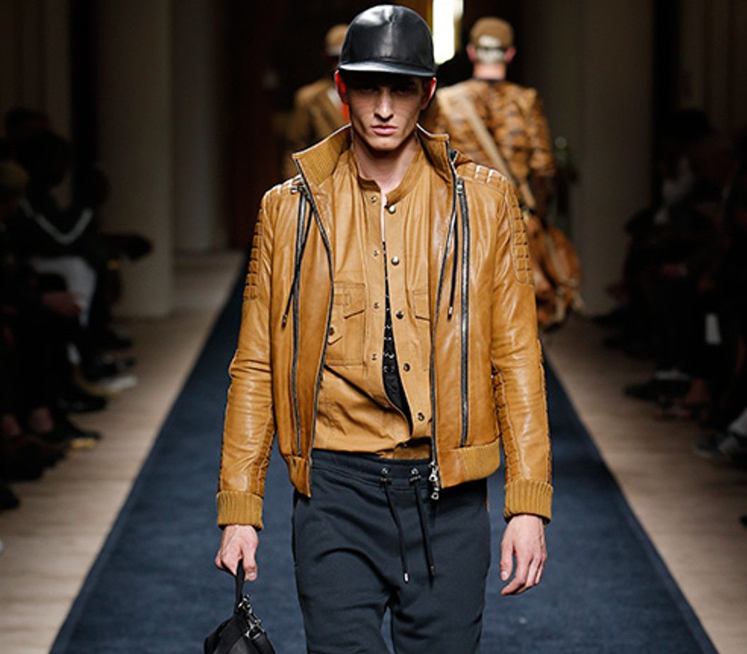 Balmain Runway Brown Hooded Biker Leather Jacket Size 54