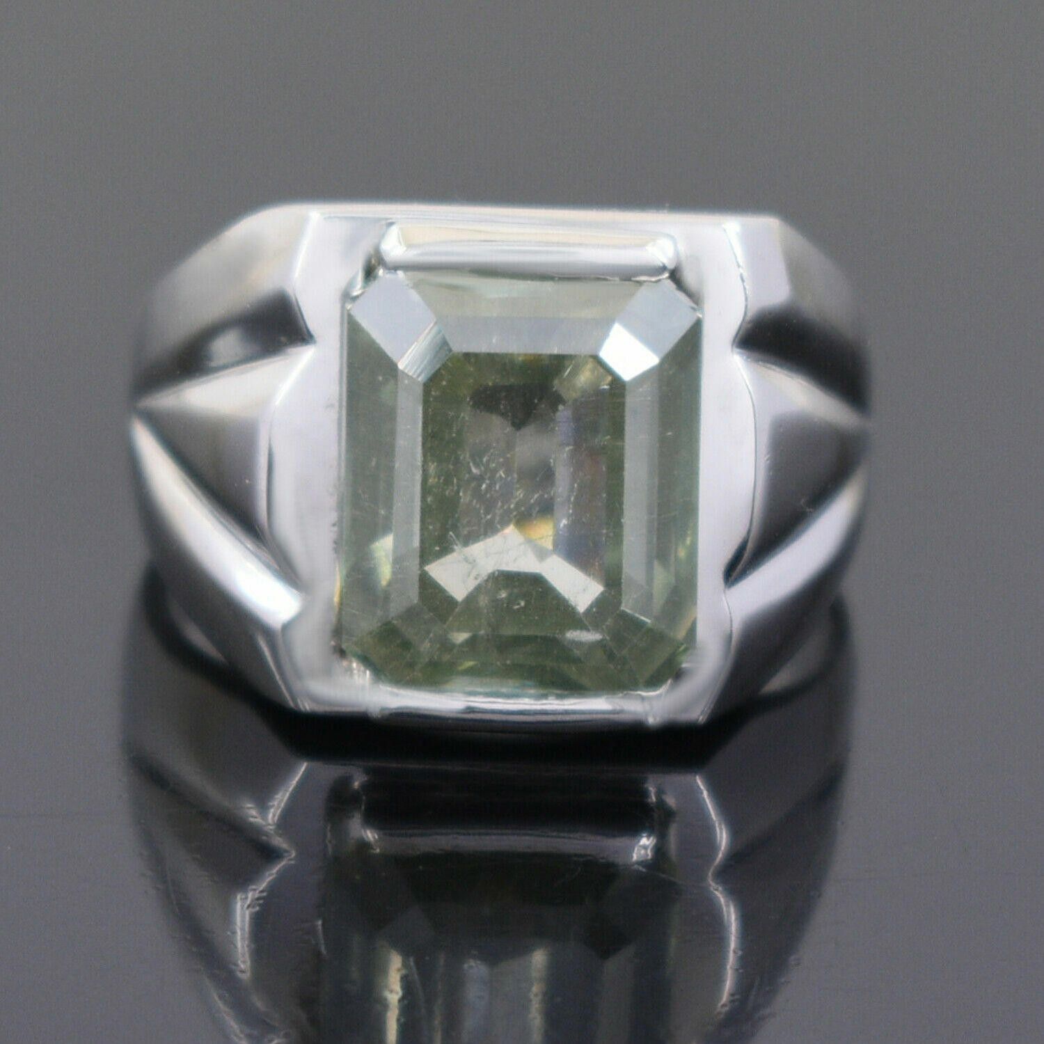 Handmade Mens Hand Made Silver Emerald Cut Blue Diamond Ring 8.3 Cts Size ONE SIZE - 4 Thumbnail