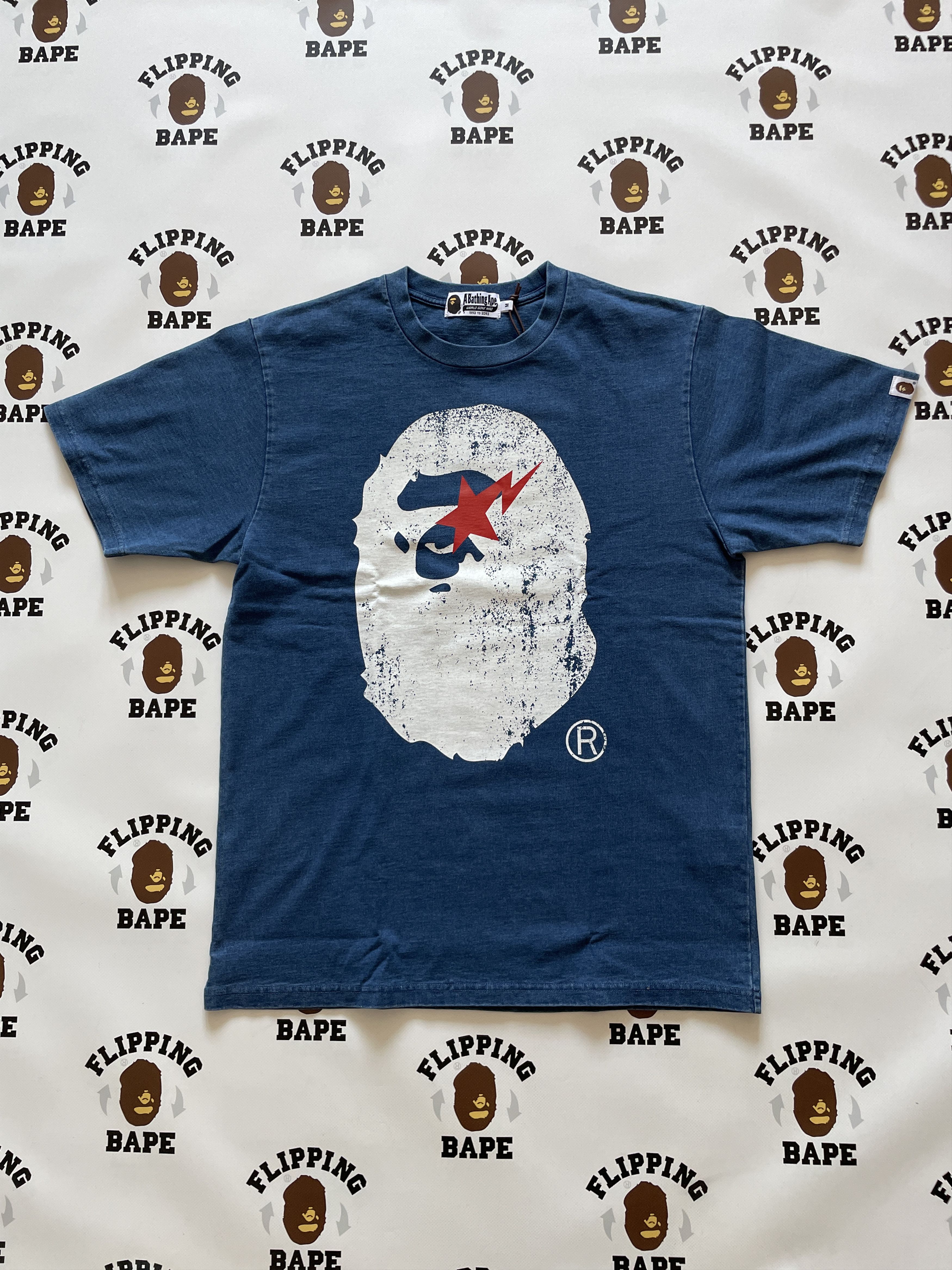 【A BATHING APE】APE HEAD INDIGO TEE Buy BAPE A Bathing Ape 31st Anniv. Ape Head Tee 'Indigo