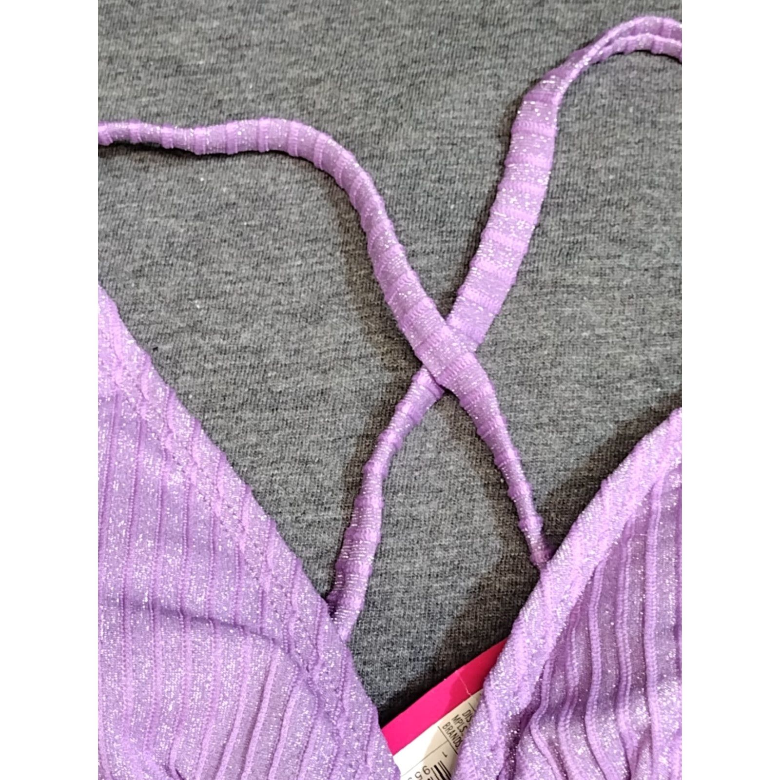 Vintage Xhilaration Bikini Top Womens XS Purple Glitter Detail Cross Back Padded т Size XS / US 0-2 / IT 36-38 - 6 Thumbnail