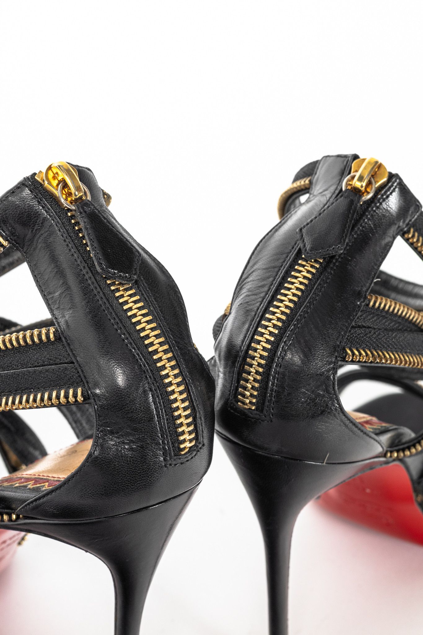Christian Louboutin Christian Louboutin Unzip 100 Black & Gold Kid Leather Booty Size US 9 / IT 39 - 9 Thumbnail
