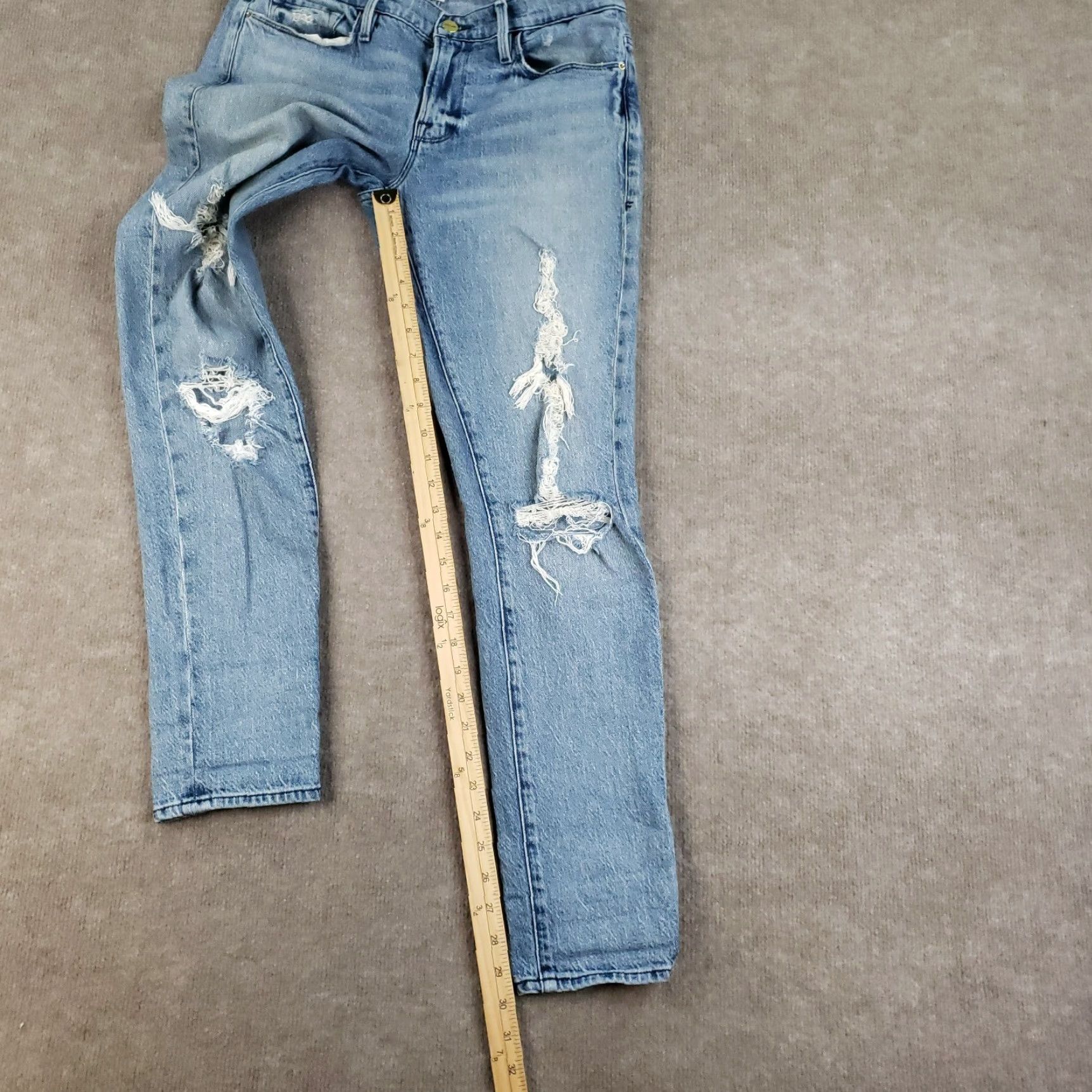 Frame FRAME Jeans Womens 31x30 Blue Le Garcon High Straight Leg Beldon Rips Distressed Size 27" / US 4 / IT 40 - 2 Thumbnail