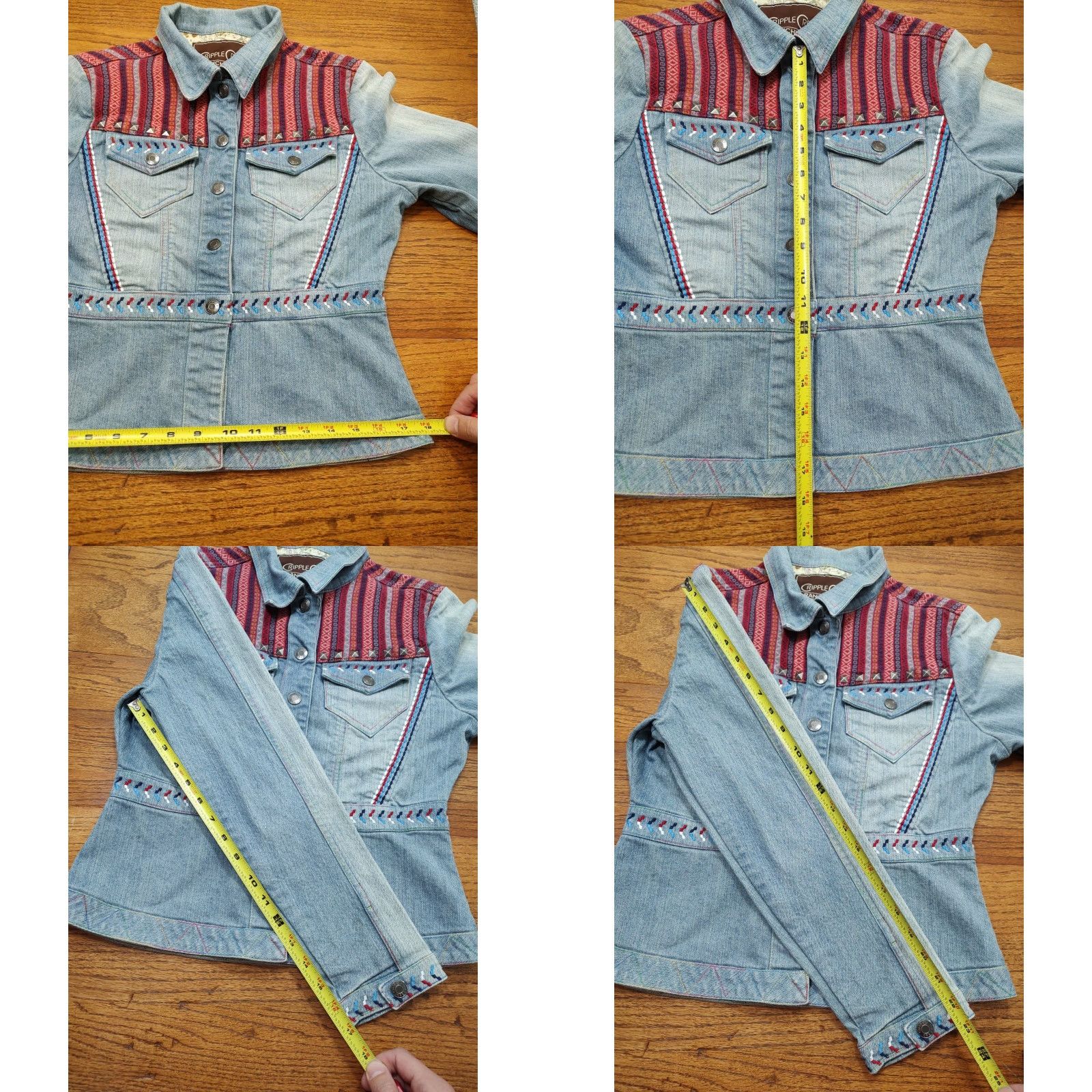Denime Cripple Creek Ranchwear Denim Jacket Women Small Embroidered Aztec Western Rodeo Size S / US 4 / IT 40 - 8 Thumbnail