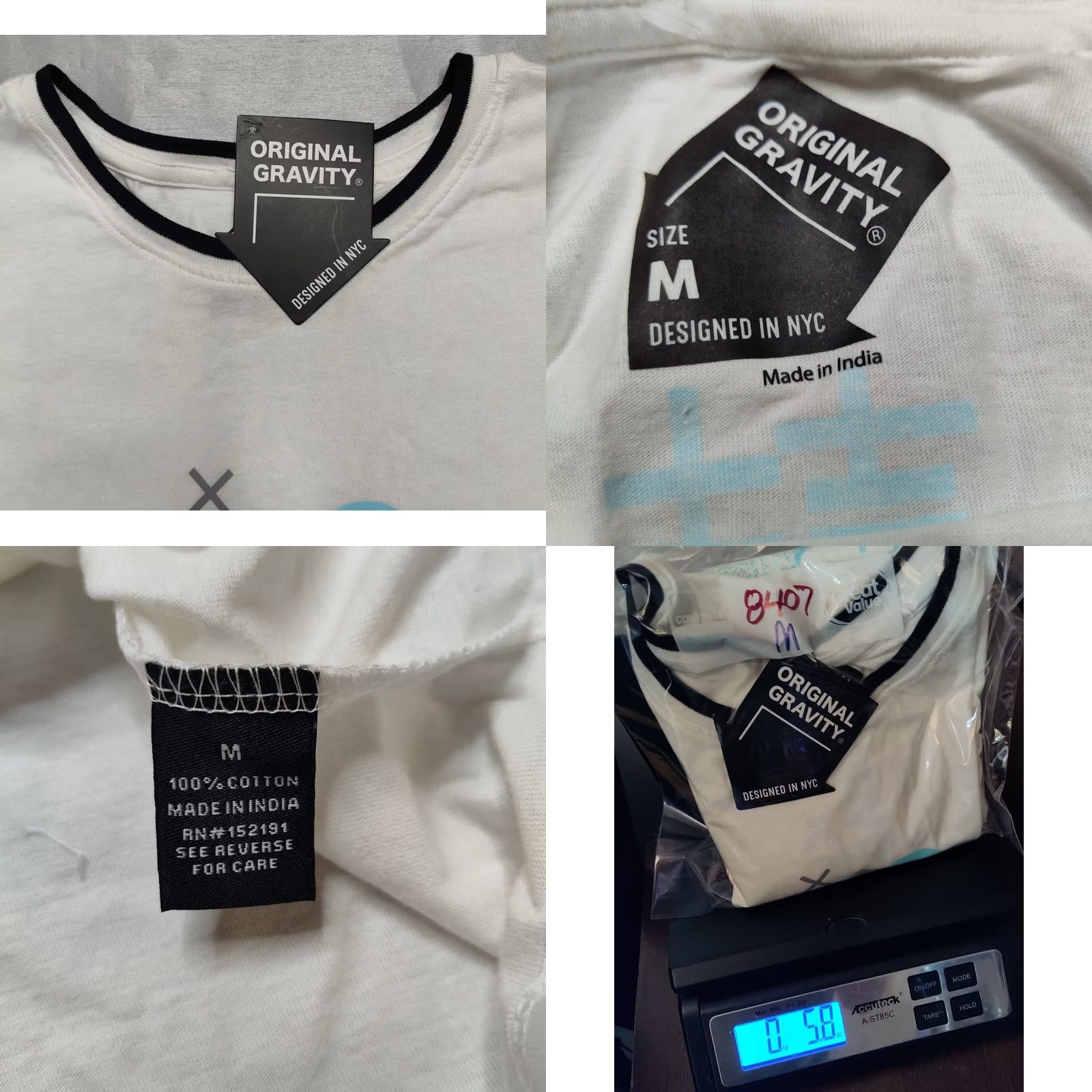 Vintage Original Gravity Men's Medium White Big Data Kanji Double-Sided Short Sleeve T-Shirt Size US M / EU 48-50 / 2 - 8 Thumbnail